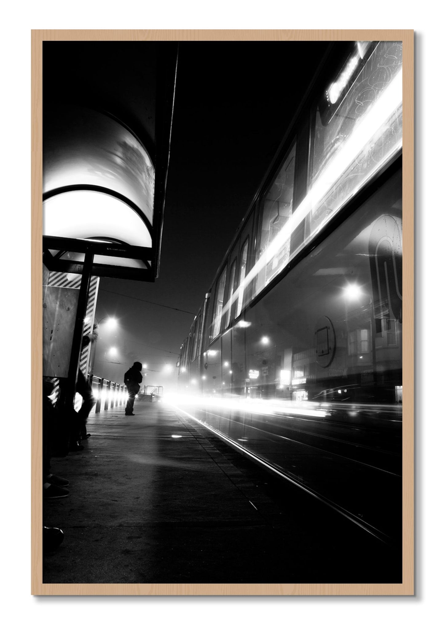 Framed photograph of Ghost Train by Dylan Ozanich, Oak frame, Full Bleed