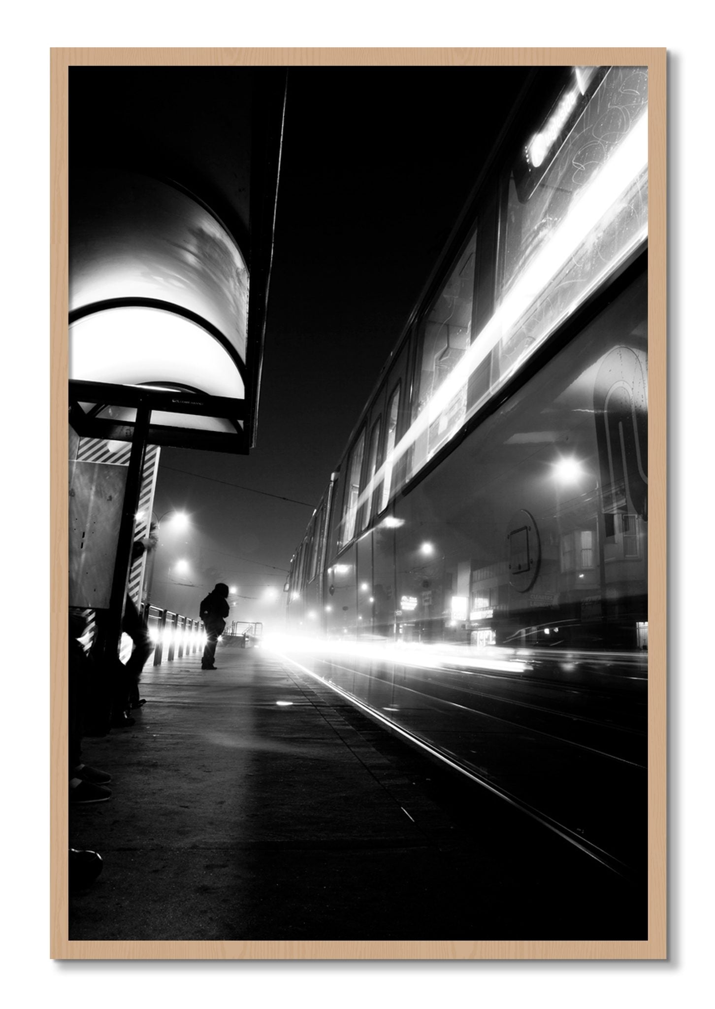 Framed photograph of Ghost Train by Dylan Ozanich, Oak frame, Full Bleed