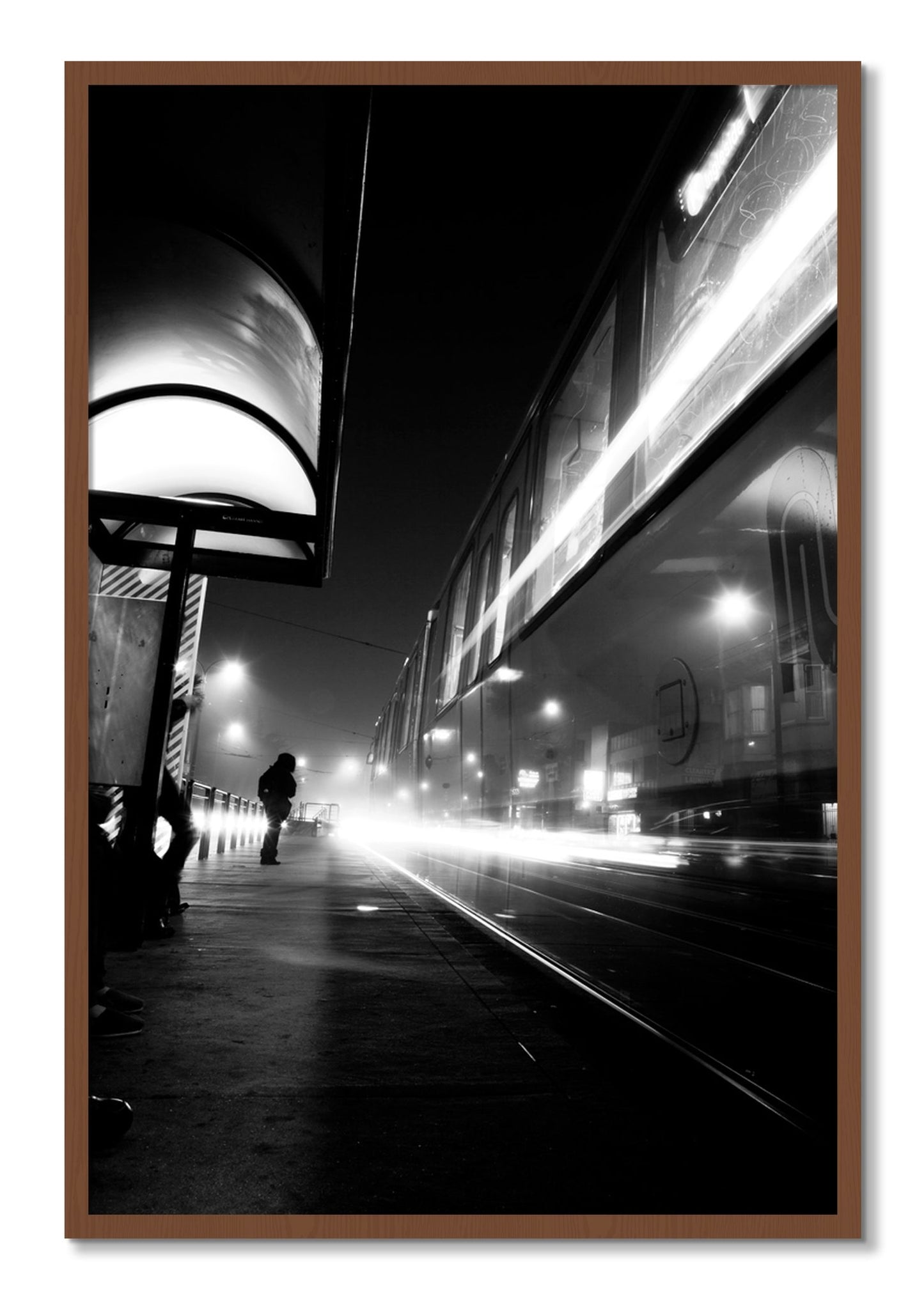 Framed photograph of Ghost Train by Dylan Ozanich, Walnut frame, Full Bleed