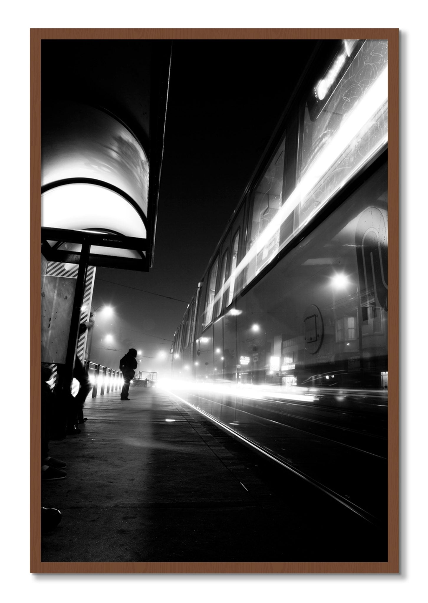 Framed photograph of Ghost Train by Dylan Ozanich, Walnut frame, Full Bleed