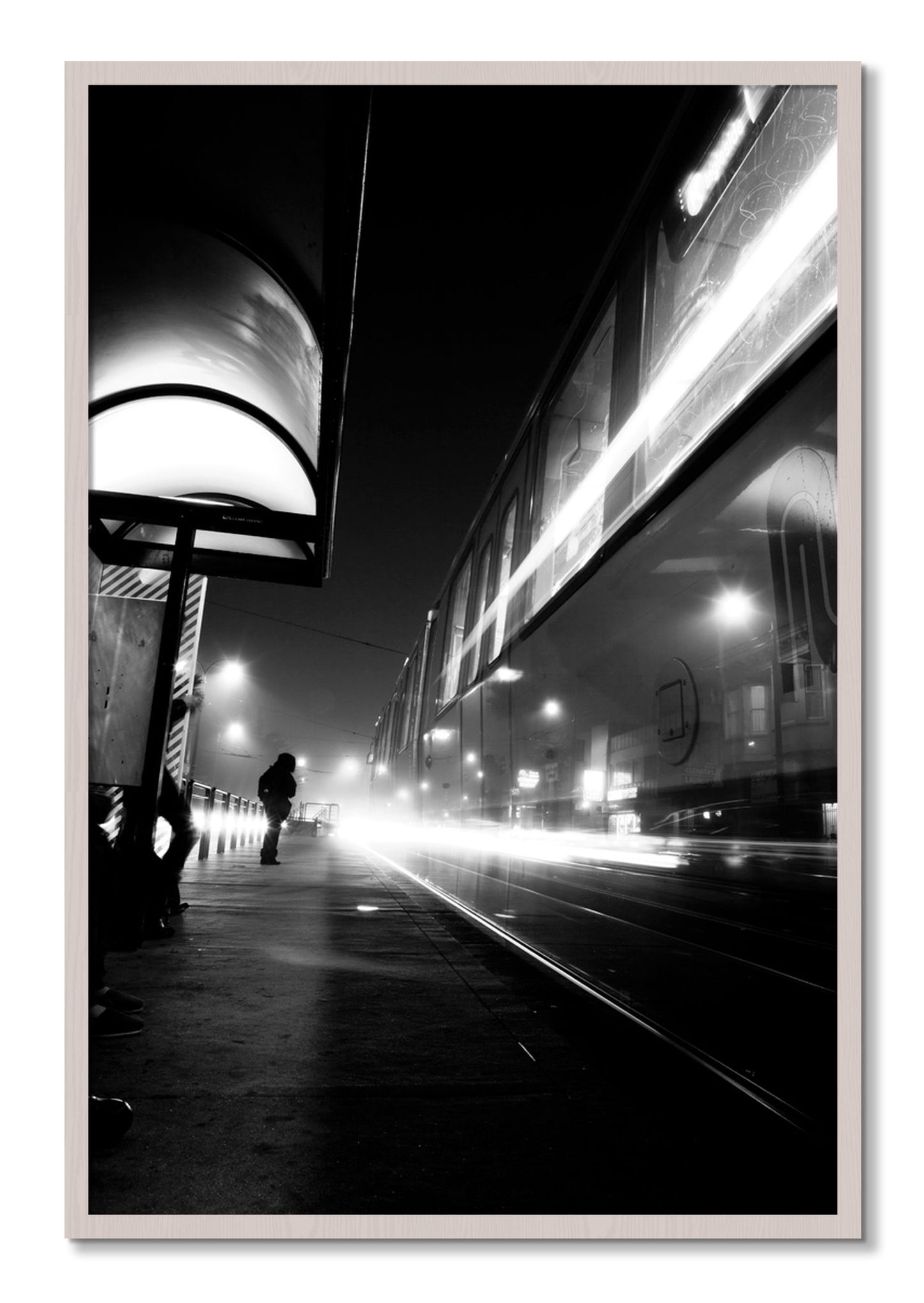 Framed photograph of Ghost Train by Dylan Ozanich, White Maple frame, Full Bleed