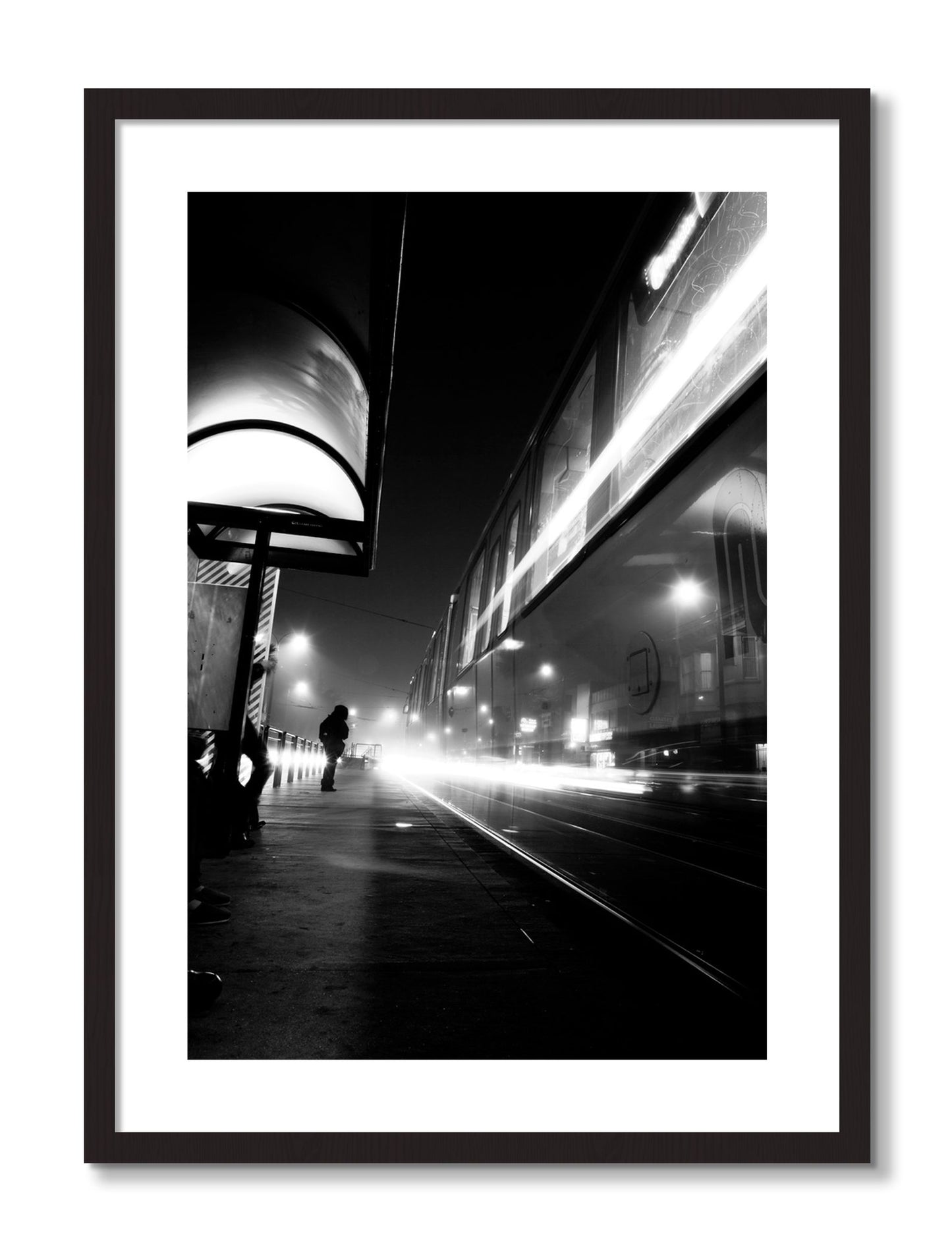 Framed photograph of Ghost Train by Dylan Ozanich, Black Walnut frame, Borders
