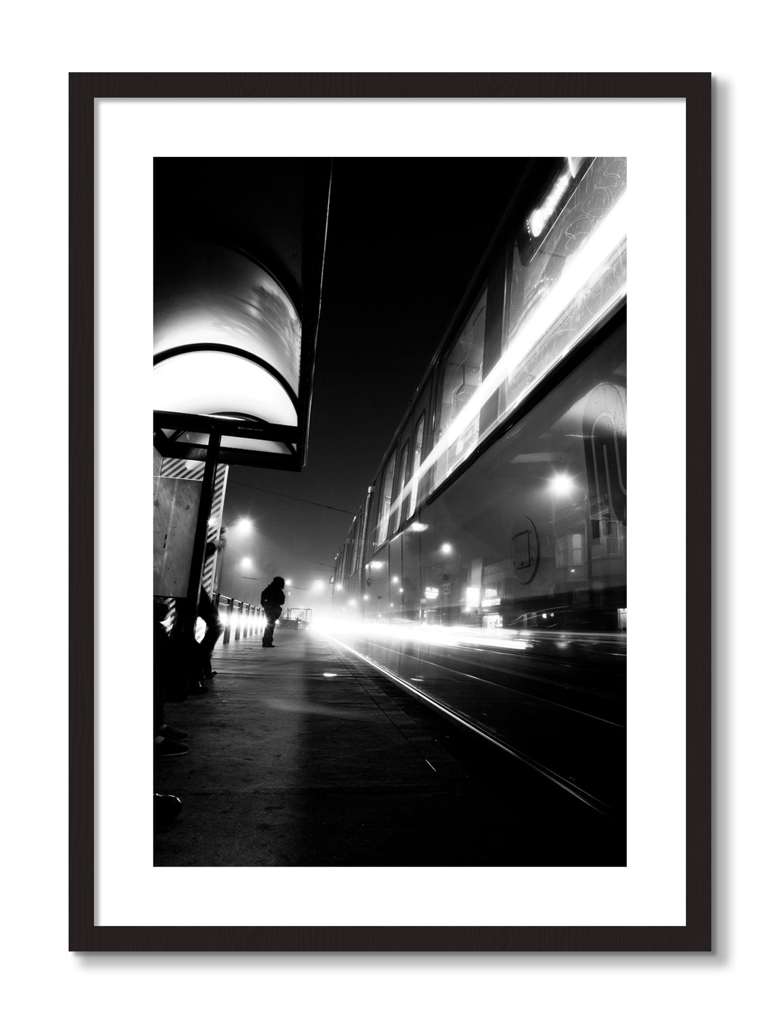 Framed photograph of Ghost Train by Dylan Ozanich, Black Walnut frame, Borders