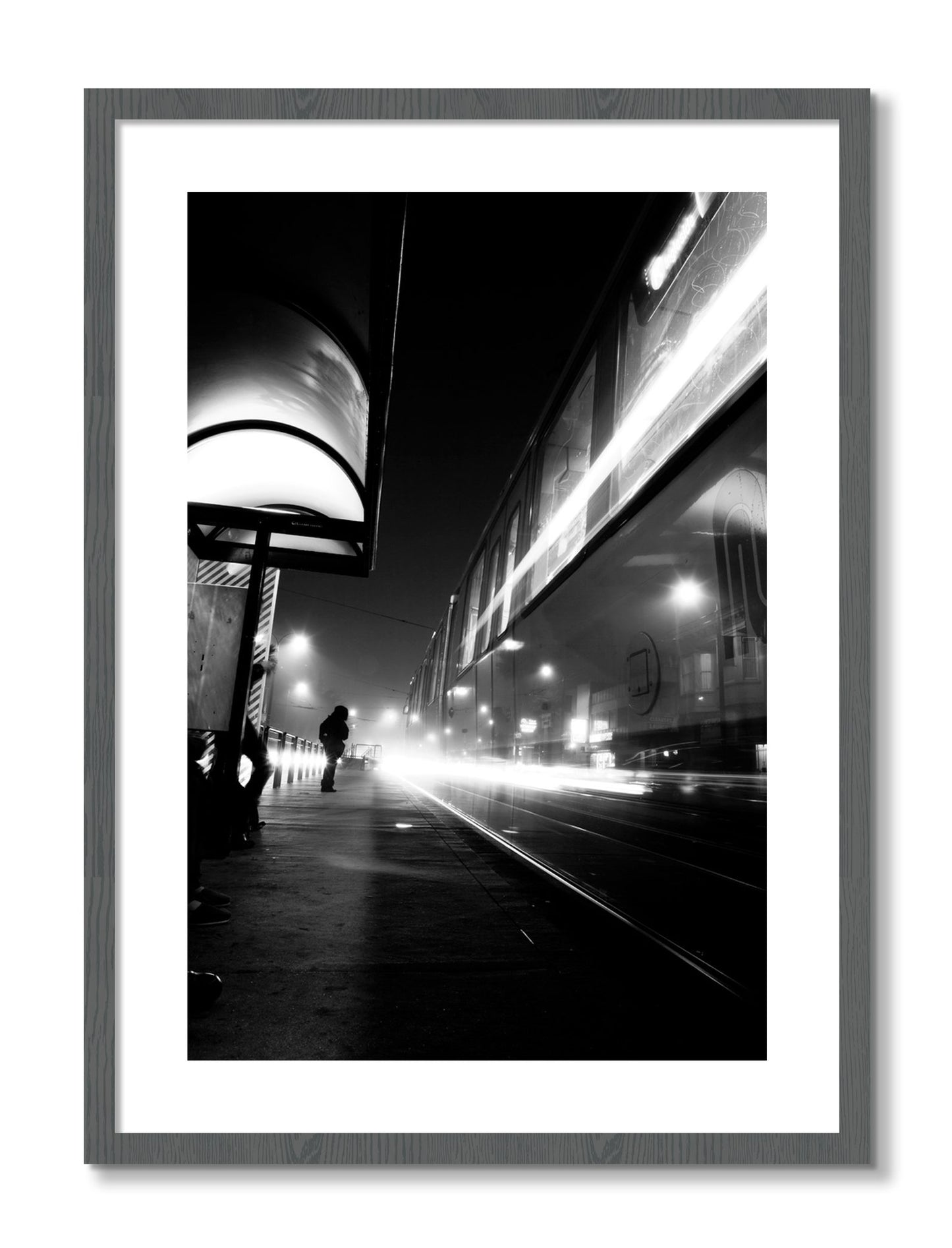 Framed photograph of Ghost Train by Dylan Ozanich, Grey frame, Borders