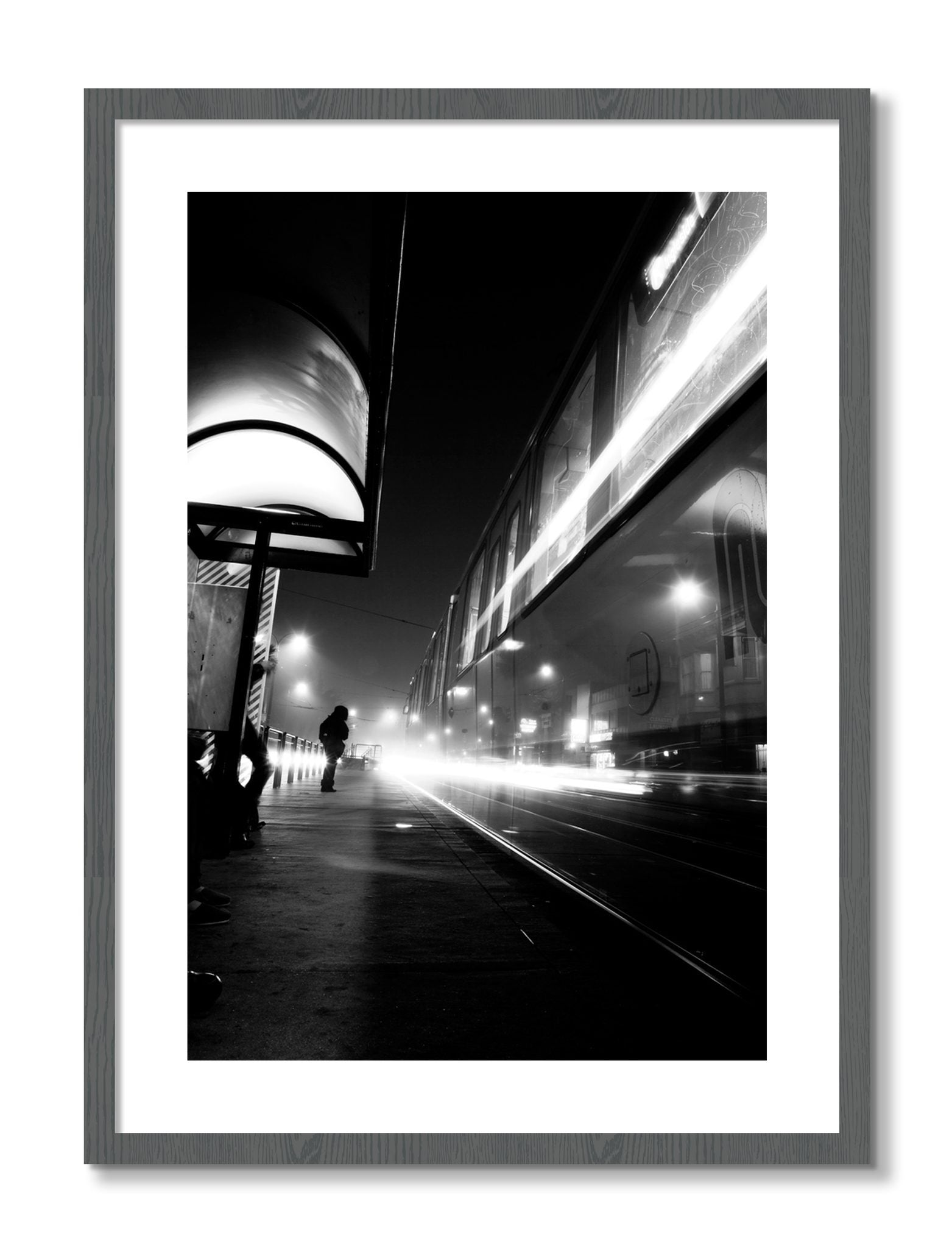 Framed photograph of Ghost Train by Dylan Ozanich, Grey frame, Borders
