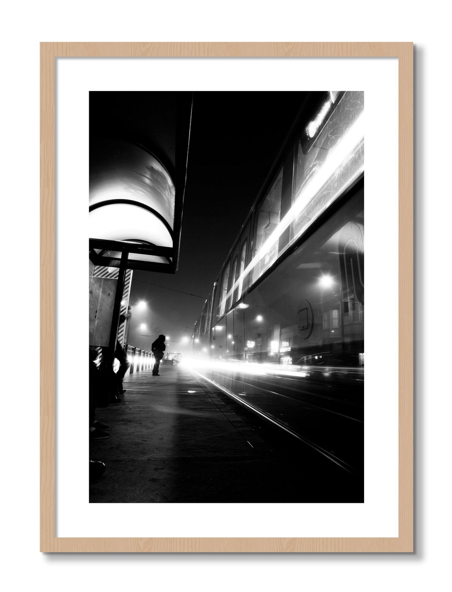 Framed photograph of Ghost Train by Dylan Ozanich, Oak frame, Borders