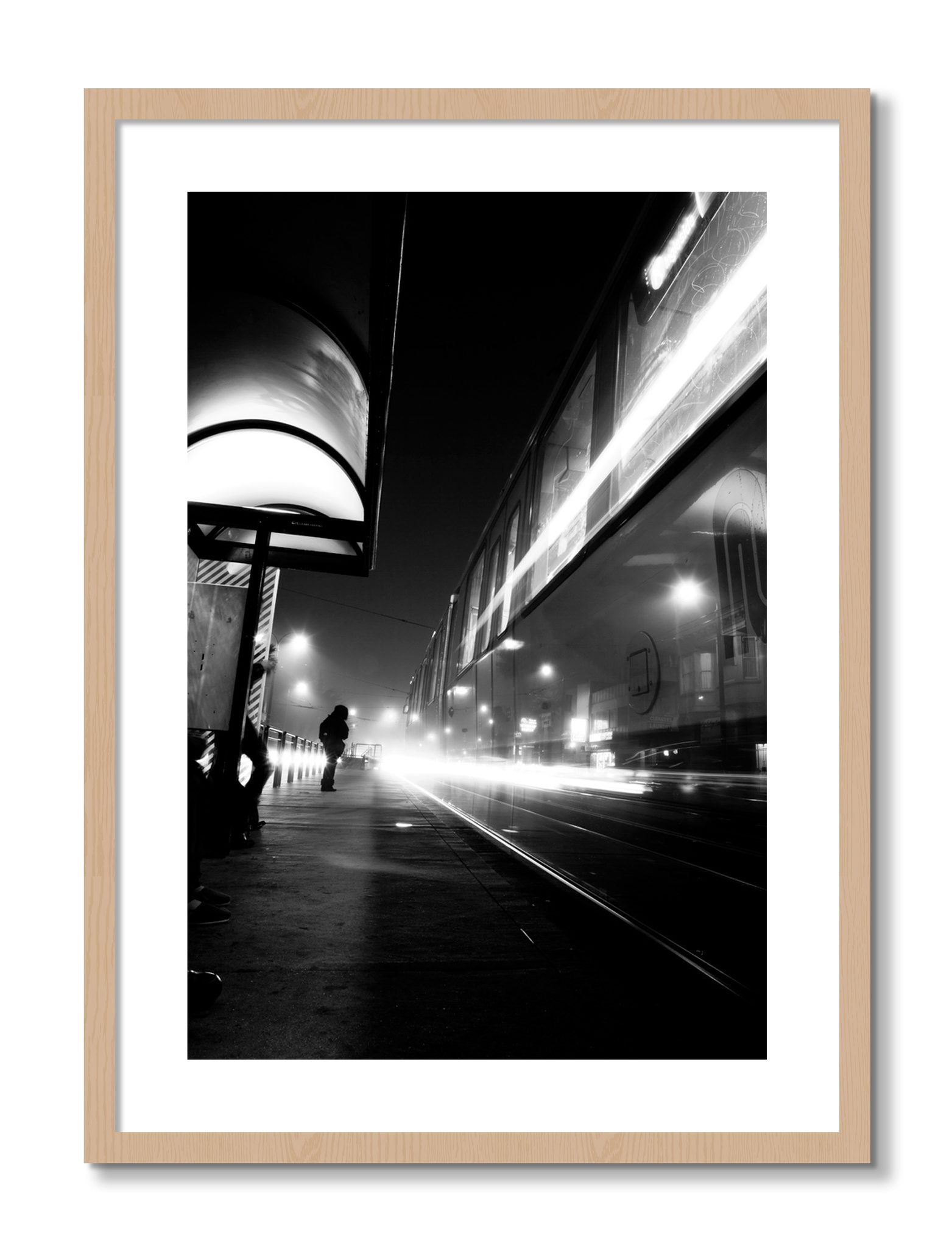 Framed photograph of Ghost Train by Dylan Ozanich, Oak frame, Borders
