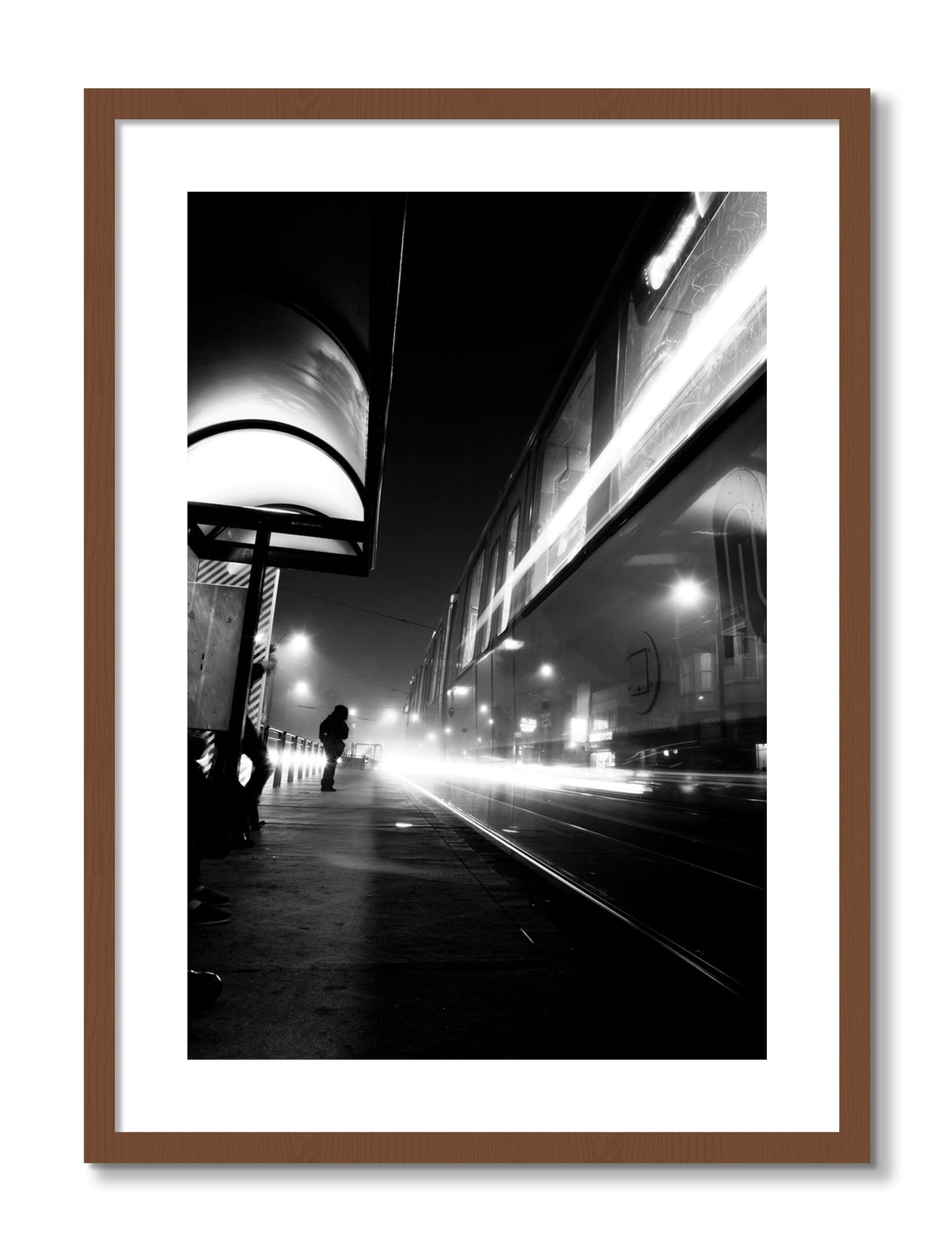 Framed photograph of Ghost Train by Dylan Ozanich, Walnut frame, Borders