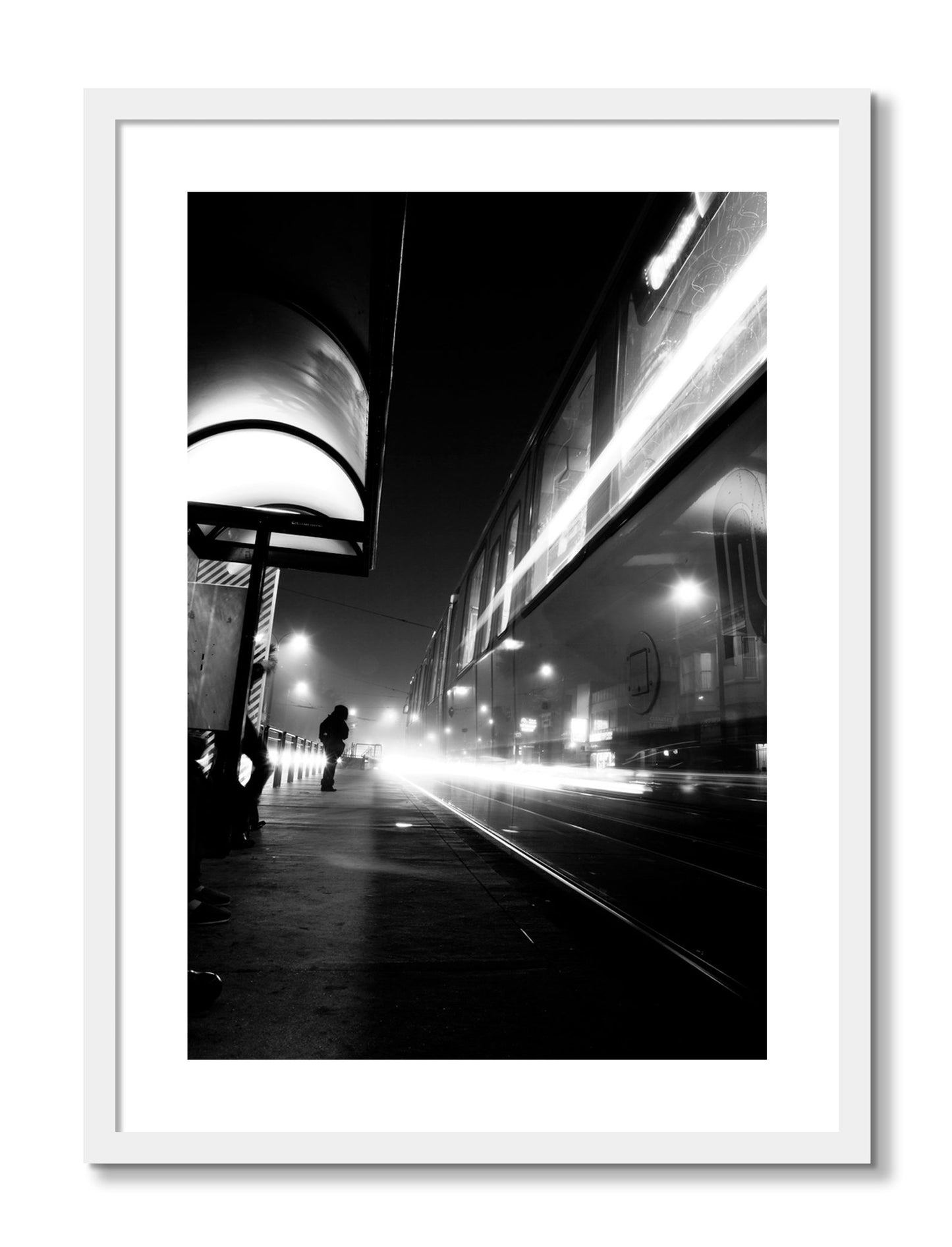 Framed photograph of Ghost Train by Dylan Ozanich, White frame, Borders