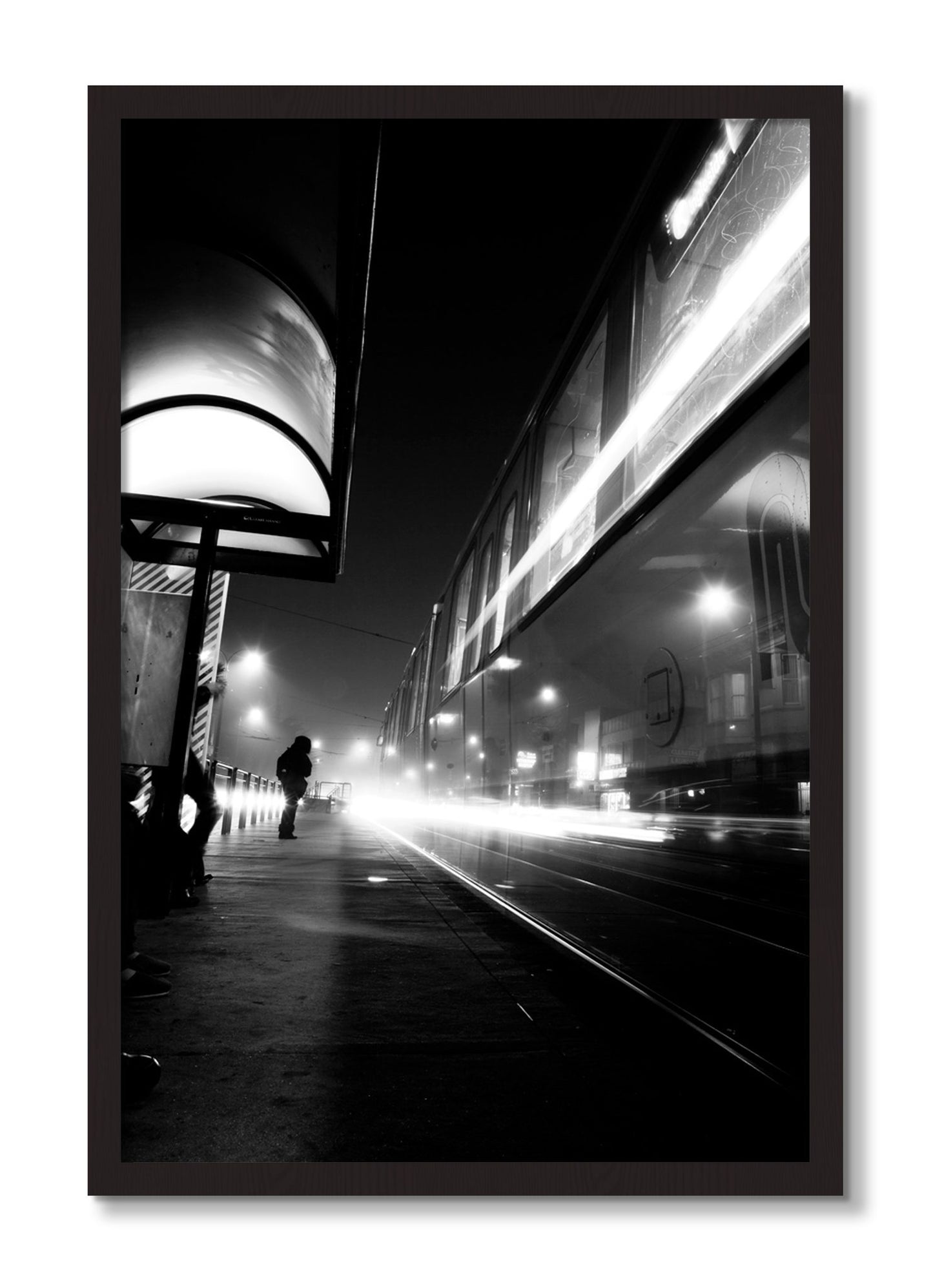 Framed photograph of Ghost Train by Dylan Ozanich, Black Walnut frame, Full Bleed