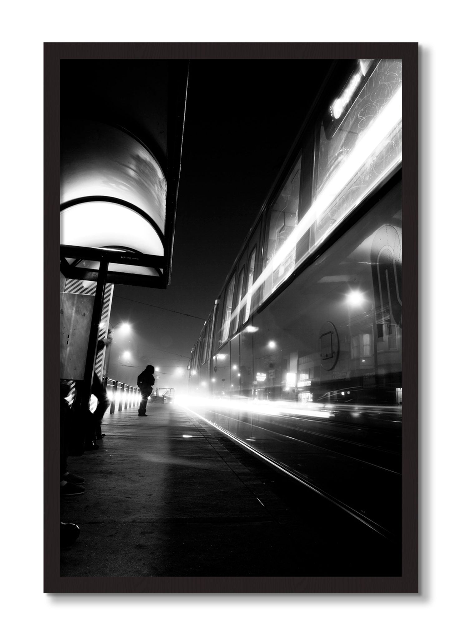 Framed photograph of Ghost Train by Dylan Ozanich, Black Walnut frame, Full Bleed