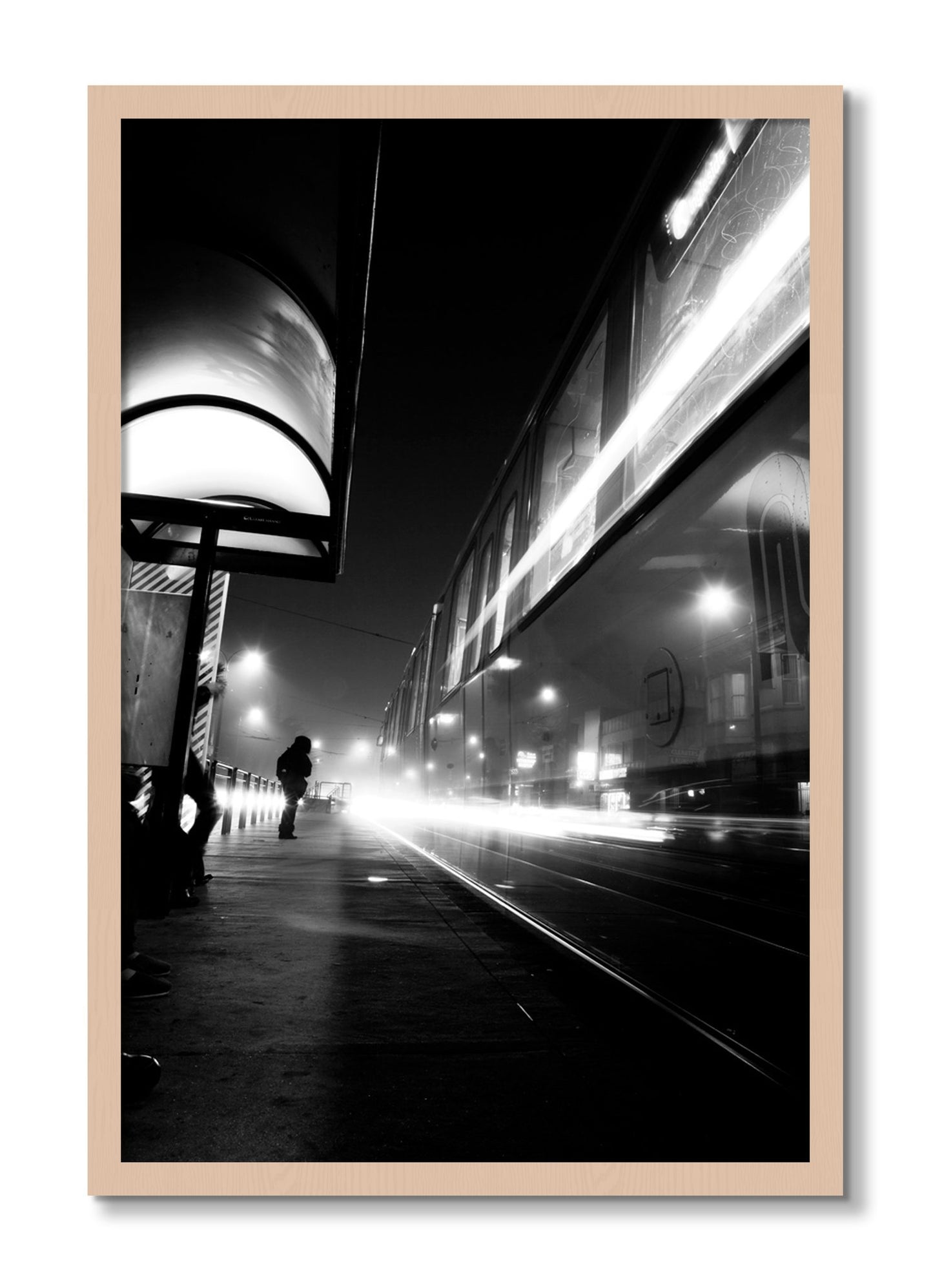 Framed photograph of Ghost Train by Dylan Ozanich, Maple frame, Full Bleed