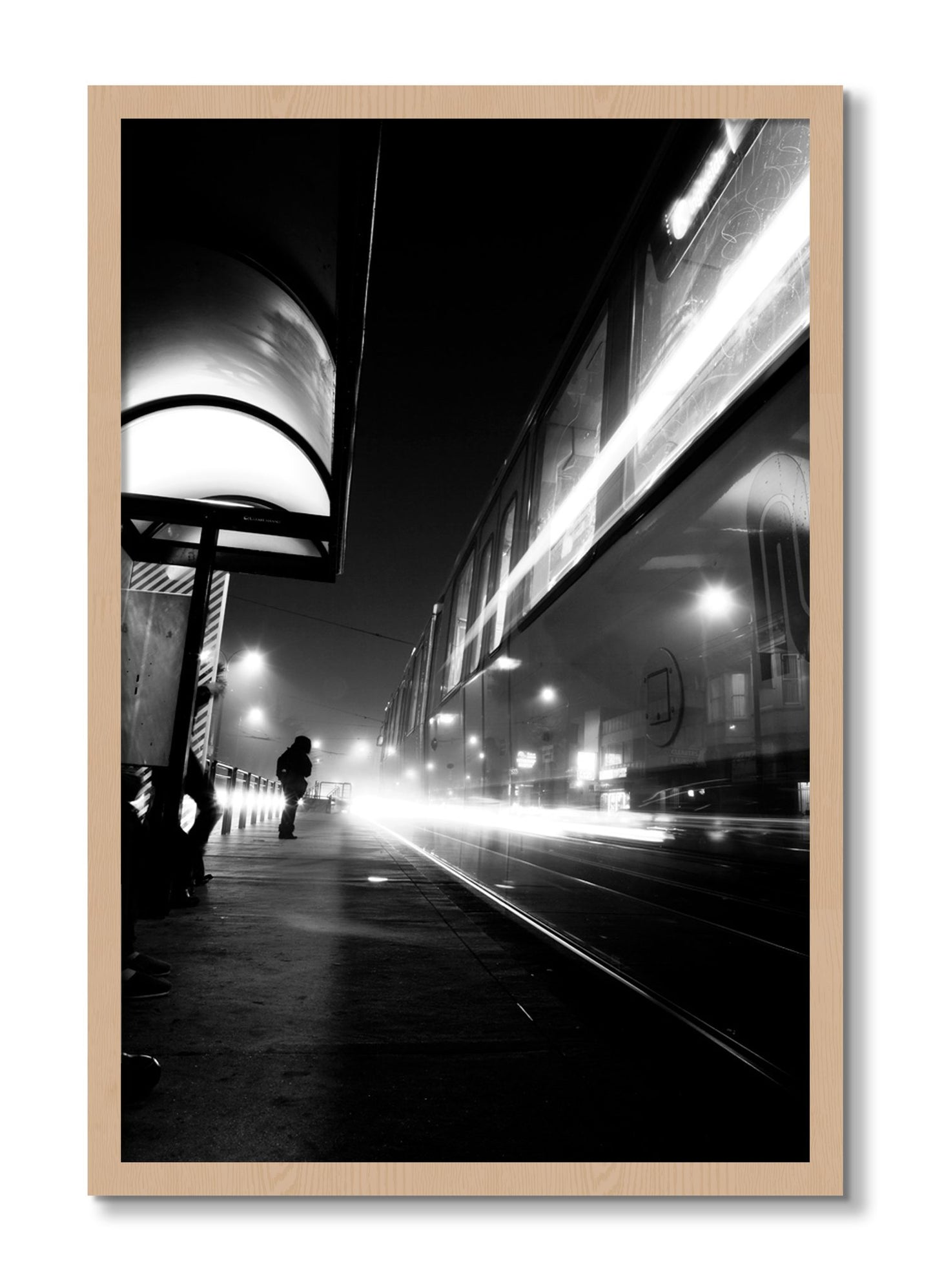 Framed photograph of Ghost Train by Dylan Ozanich, Oak frame, Full Bleed