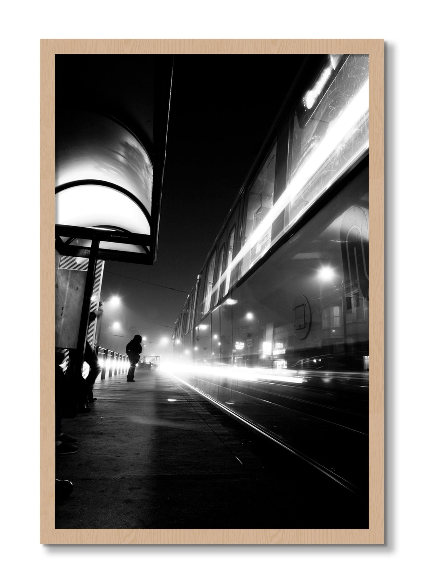 Framed photograph of Ghost Train by Dylan Ozanich, Oak frame, Full Bleed