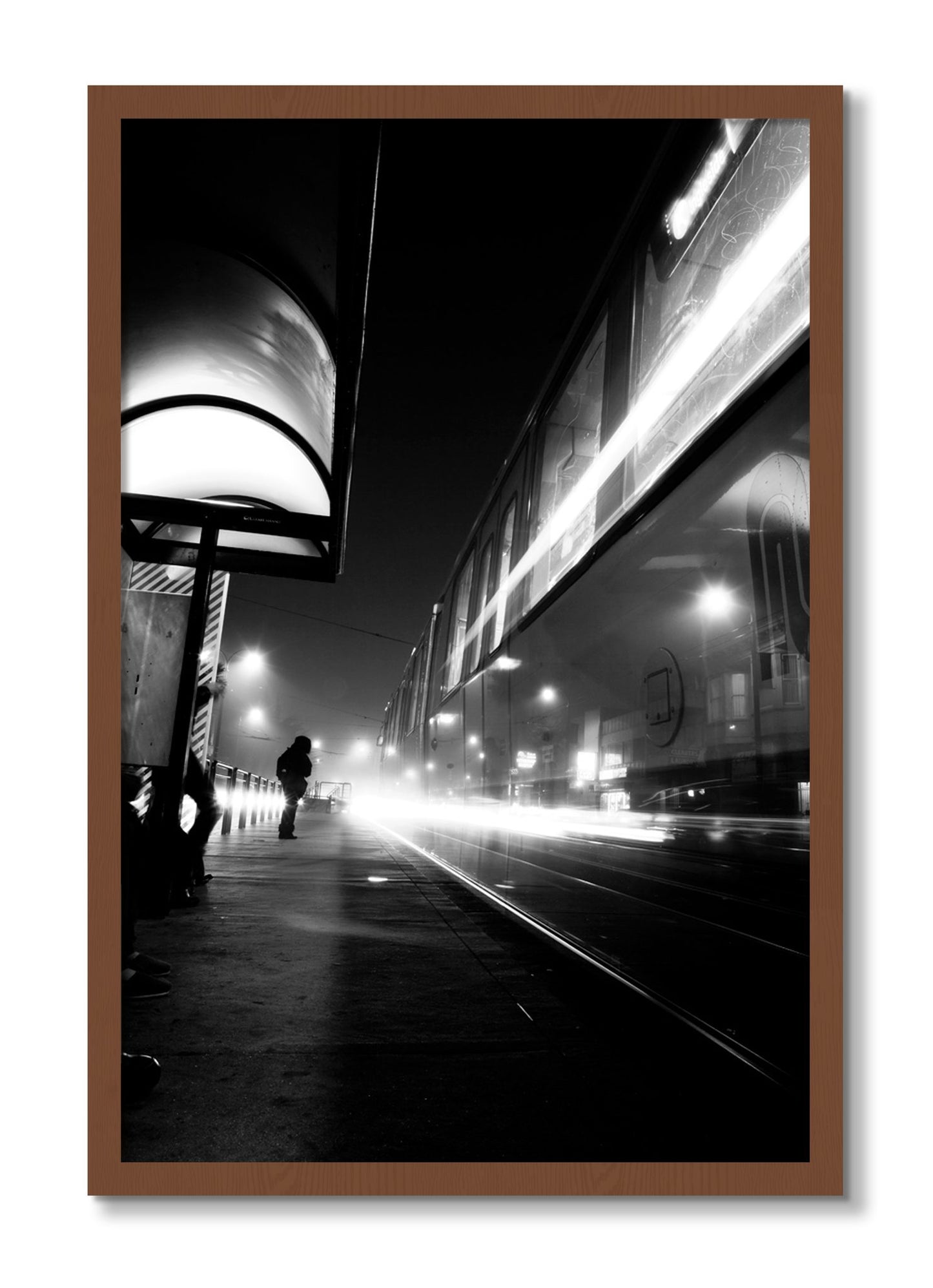 Framed photograph of Ghost Train by Dylan Ozanich, Walnut frame, Full Bleed