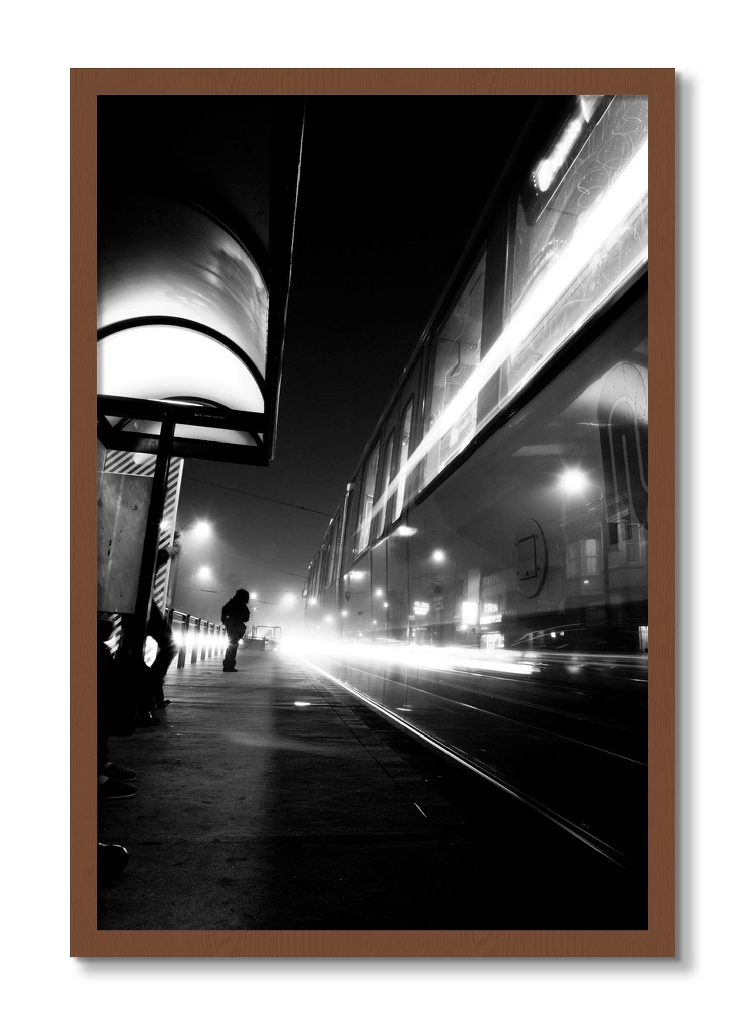 Framed photograph of Ghost Train by Dylan Ozanich, Walnut frame, Full Bleed
