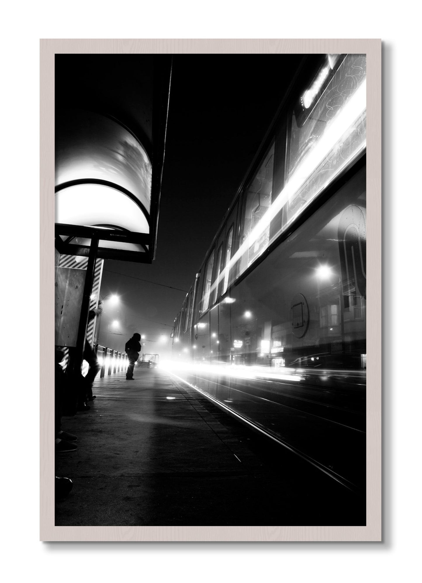 Framed photograph of Ghost Train by Dylan Ozanich, White Maple frame, Full Bleed