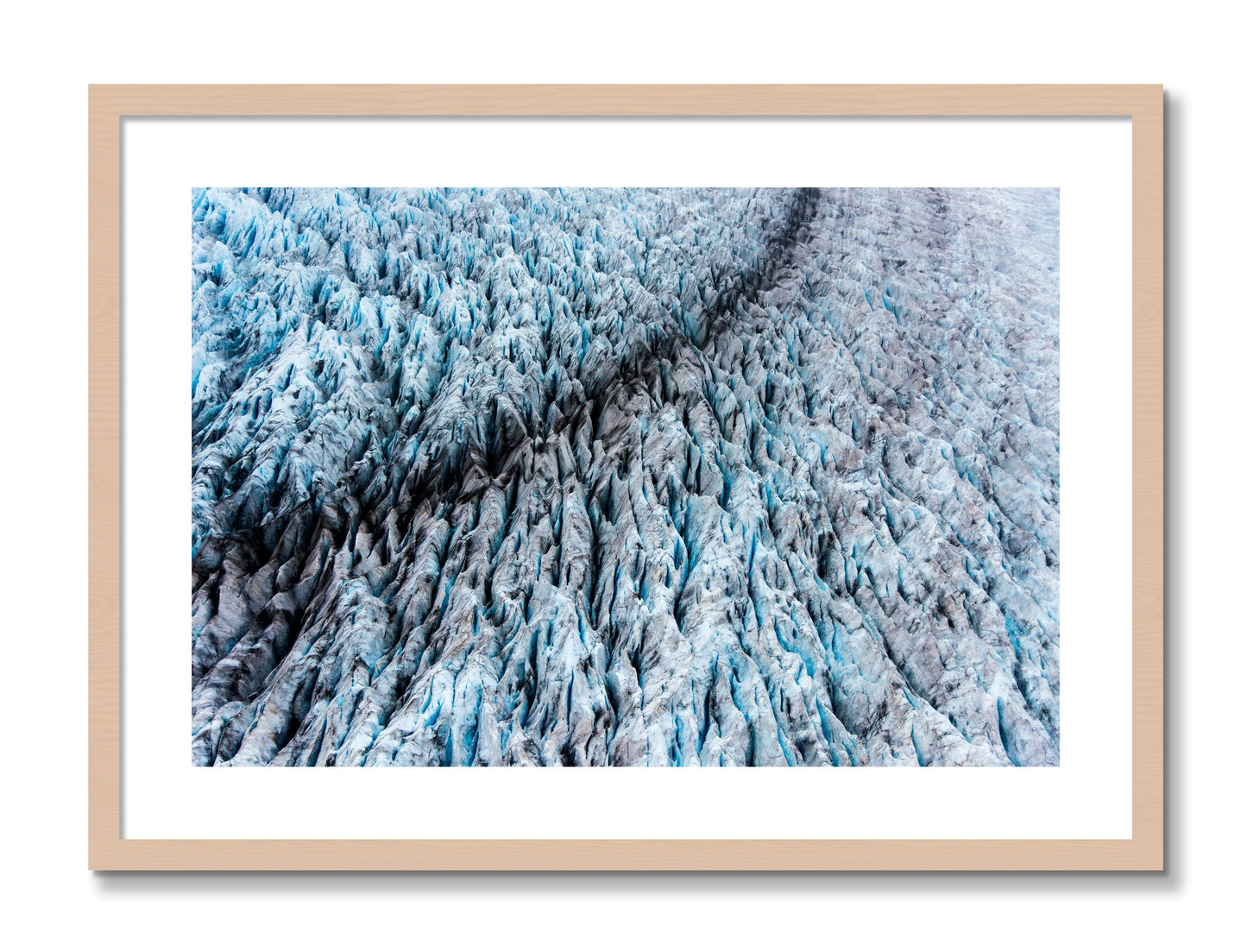 Framed photograph of Glacier by Dylan Ozanich, Maple frame, Borders