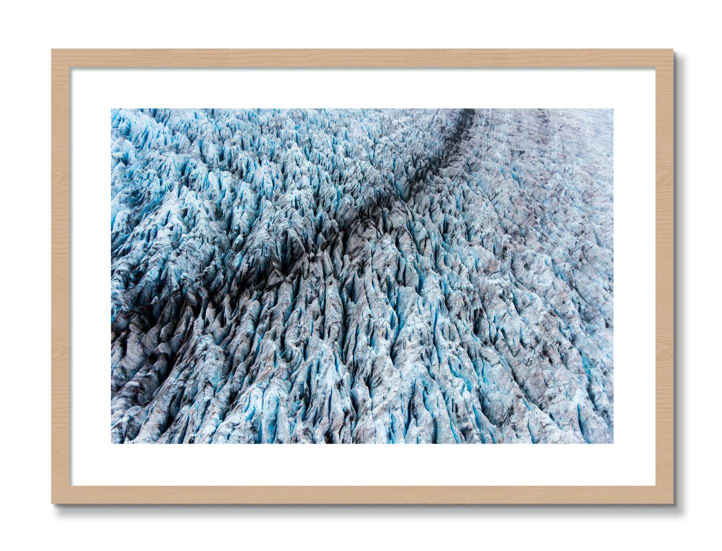 Framed photograph of Glacier by Dylan Ozanich, Oak frame, Borders