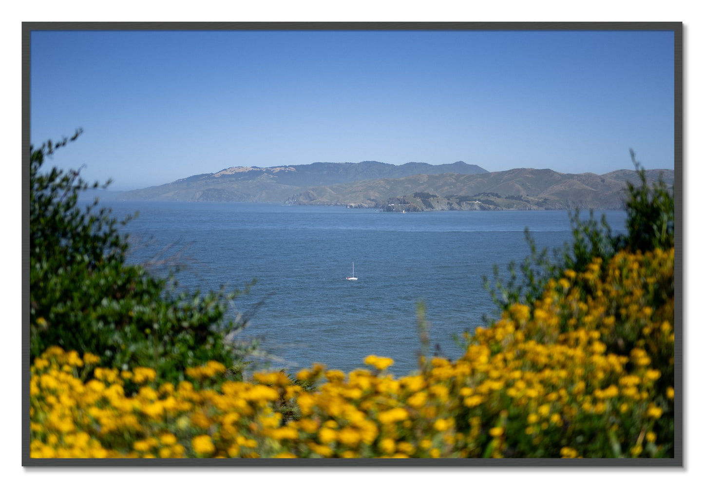 Framed photograph of Golden Bay by Dylan Ozanich, Grey frame, Full Bleed