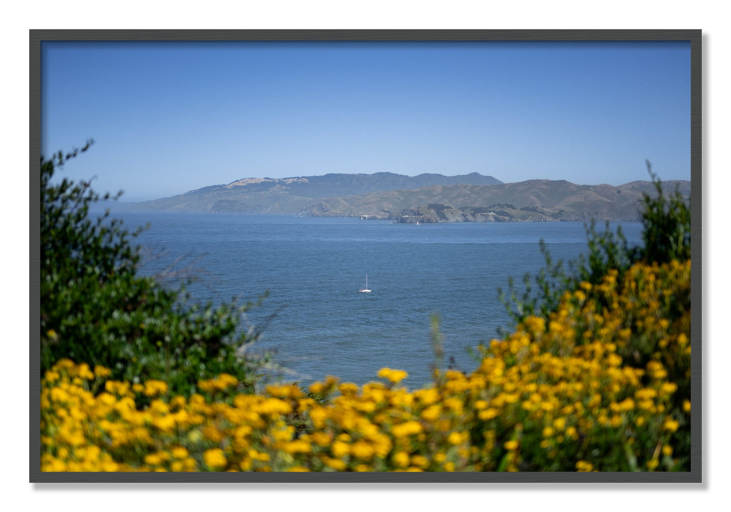 Framed photograph of Golden Bay by Dylan Ozanich, Grey frame, Full Bleed