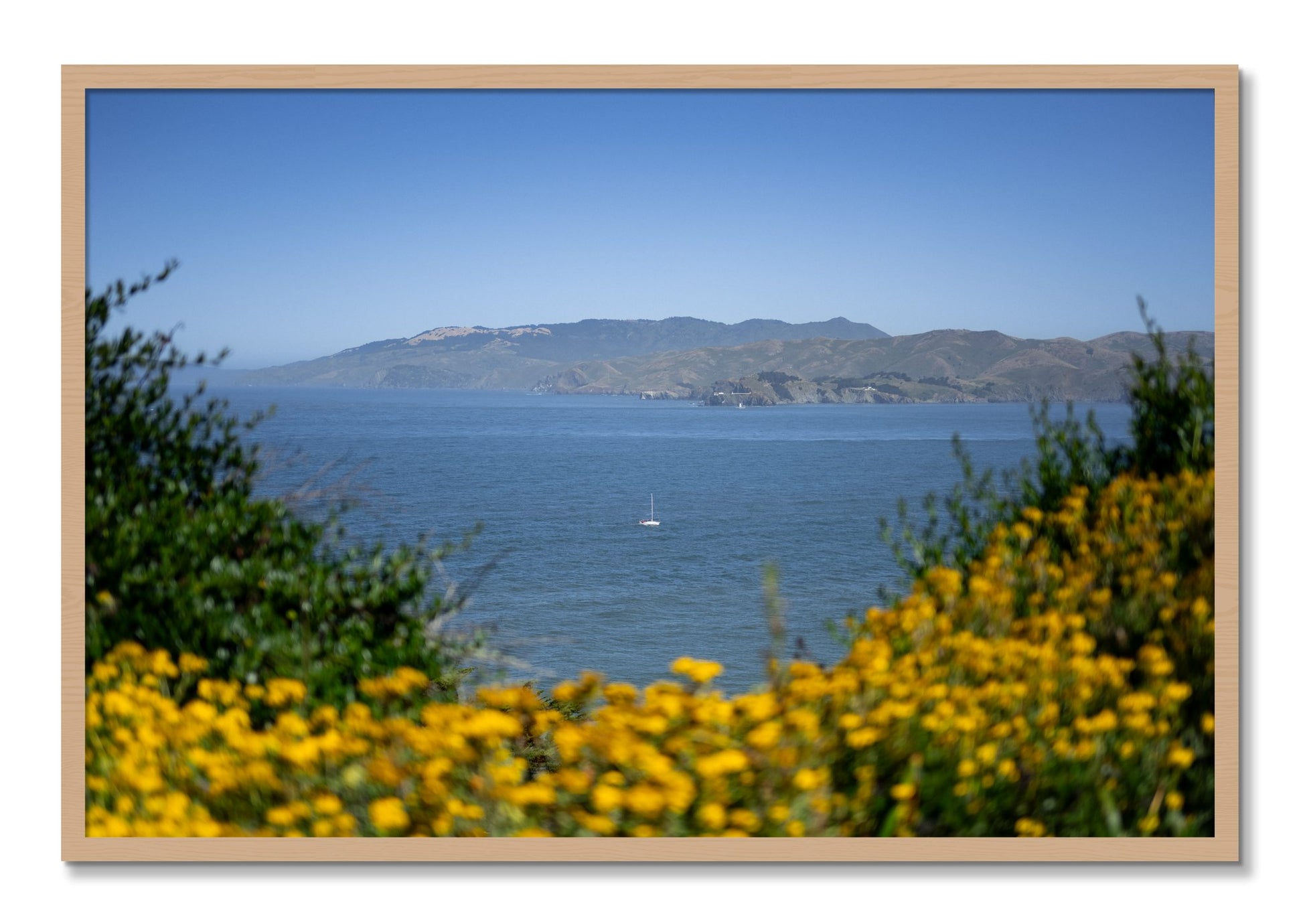 Framed photograph of Golden Bay by Dylan Ozanich, Oak frame, Full Bleed