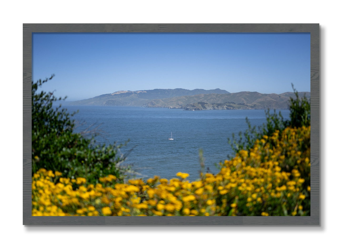 Framed photograph of Golden Bay by Dylan Ozanich, Grey frame, Full Bleed
