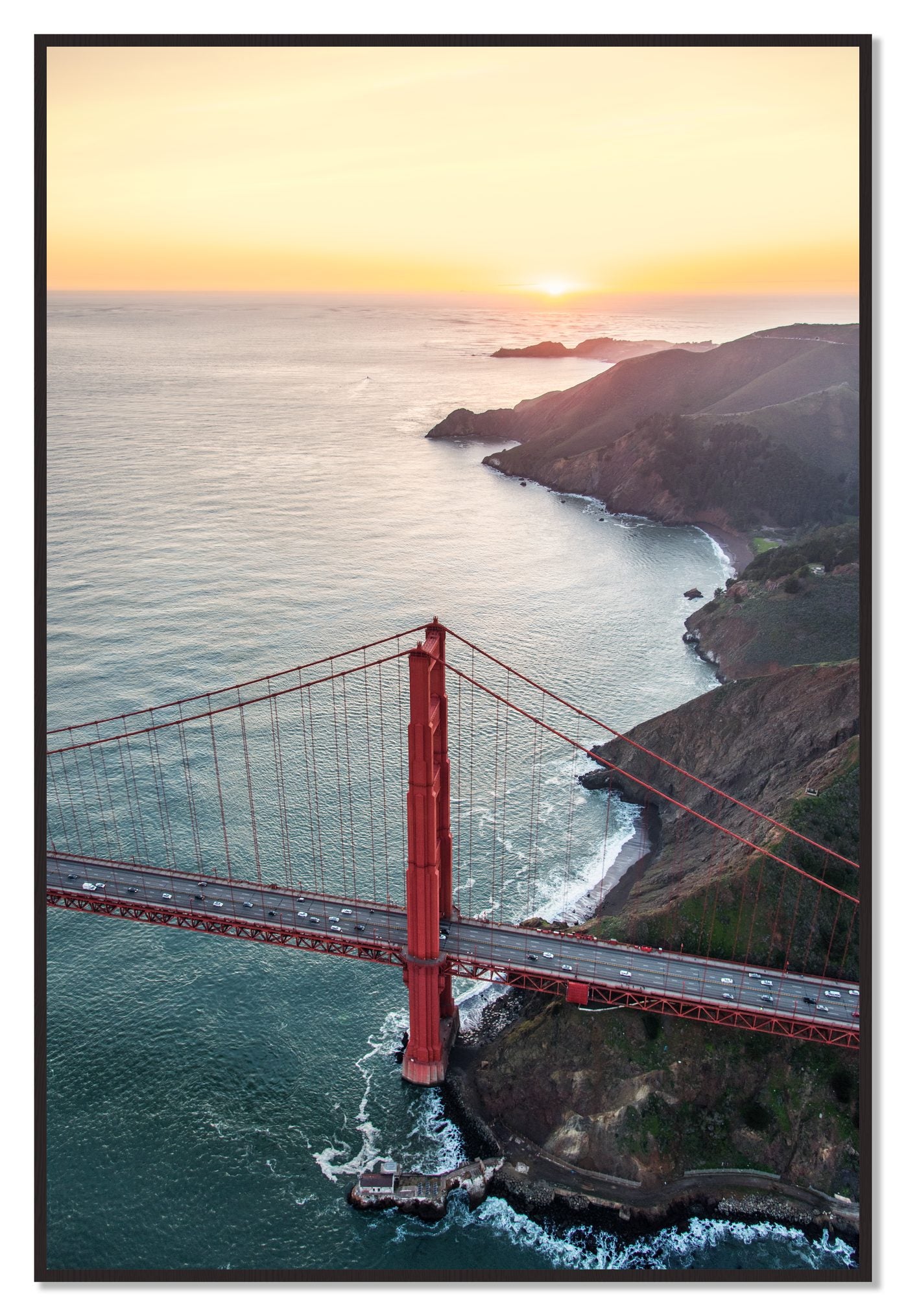 Golden Gate At Dusk by Dylan Ozanich, 48×72 Full Bleed Print in a Black Walnut frame