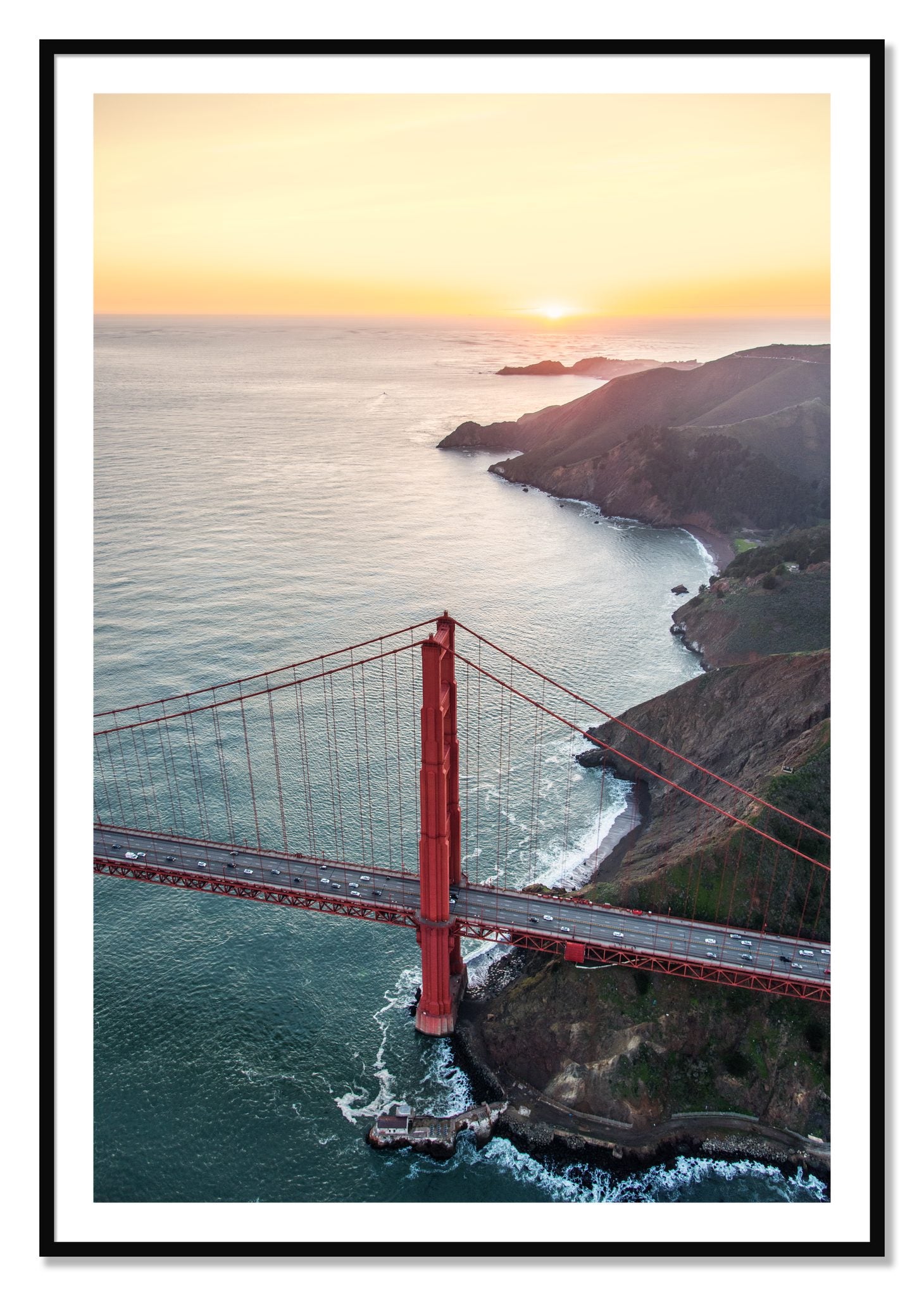 Framed photograph of Golden Gate At Dusk by Dylan Ozanich, Black frame, Borders