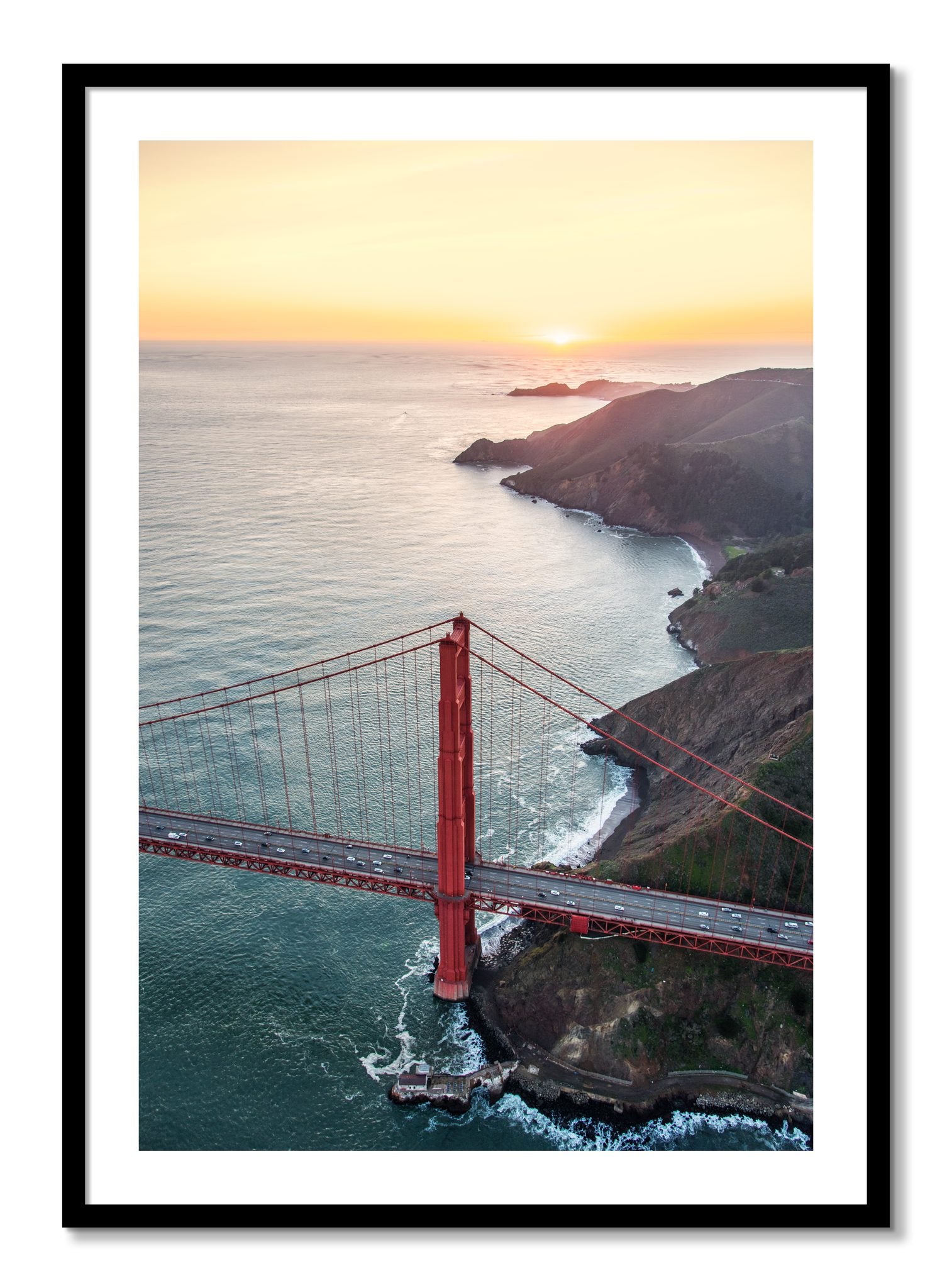 Framed photograph of Golden Gate At Dusk by Dylan Ozanich, Black frame, Borders