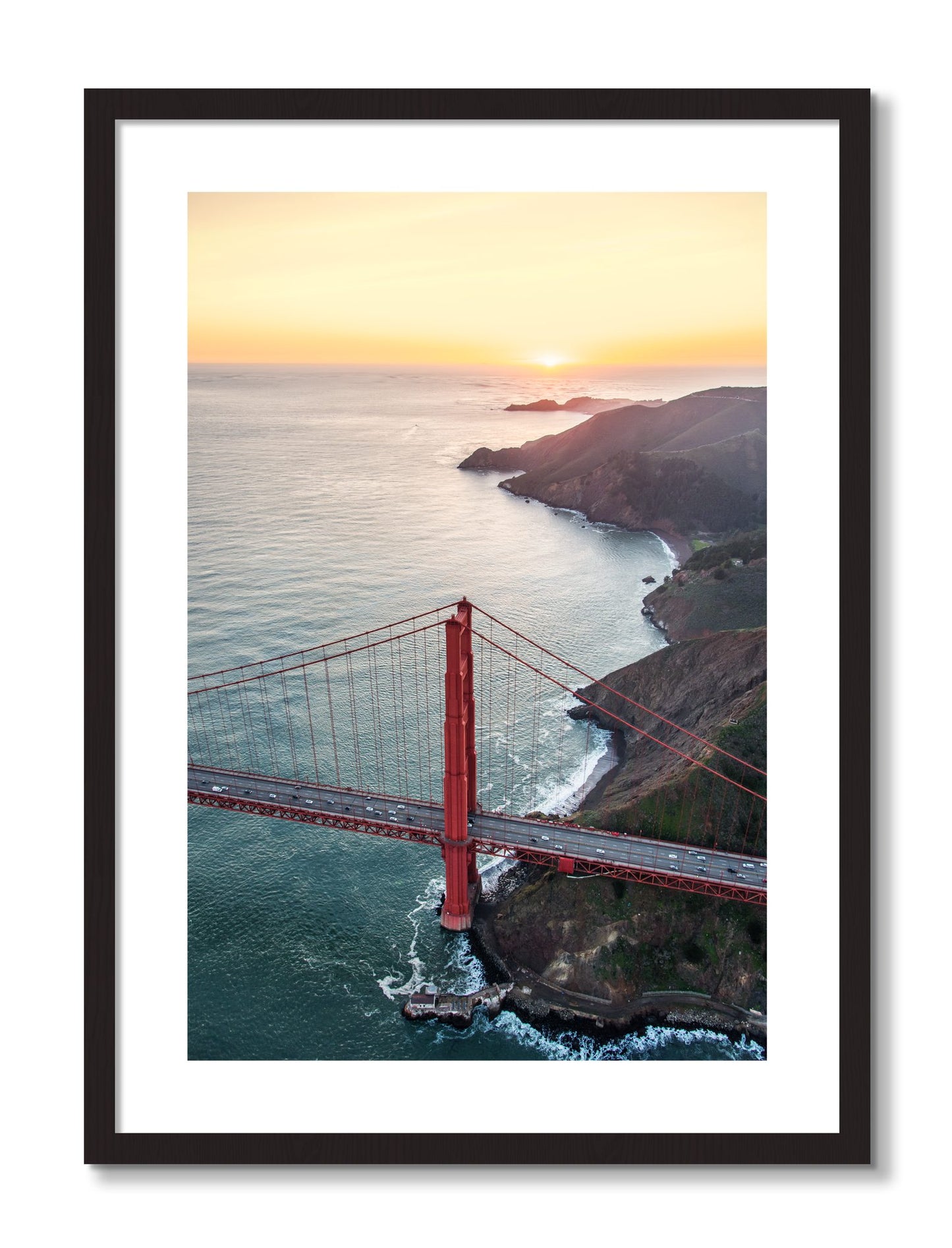 Framed photograph of Golden Gate At Dusk by Dylan Ozanich, Black frame, Borders