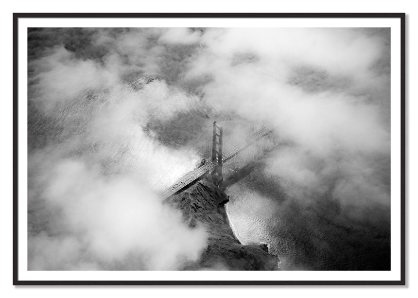 Golden Gate Fog by Dylan Ozanich, 48×72 print with a White Border in a Black Walnut frame