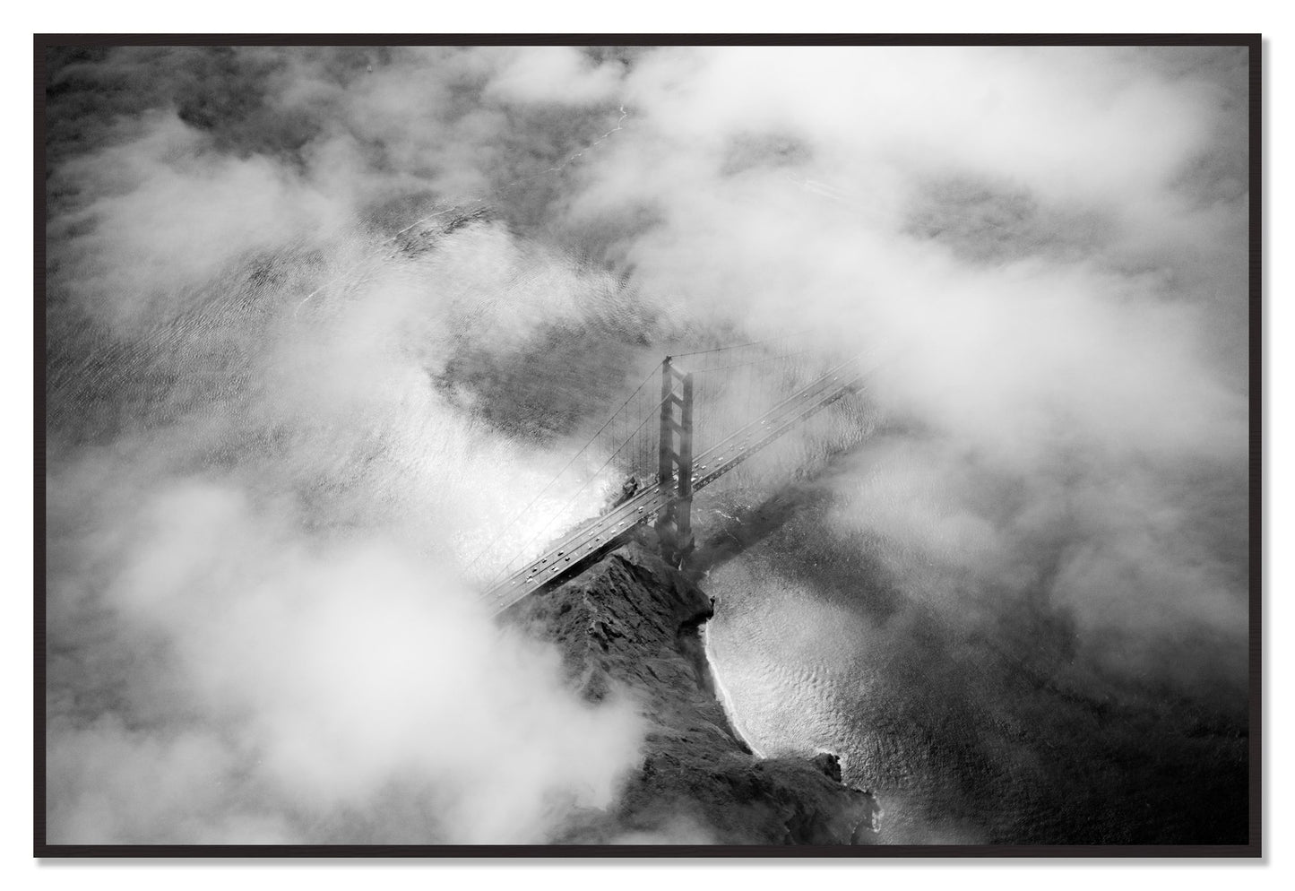 Golden Gate Fog by Dylan Ozanich, 48×72 Full Bleed Print in a Black Walnut frame