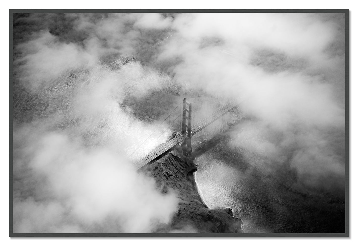 Golden Gate Fog by Dylan Ozanich, 48×72 Full Bleed Print in a Grey frame