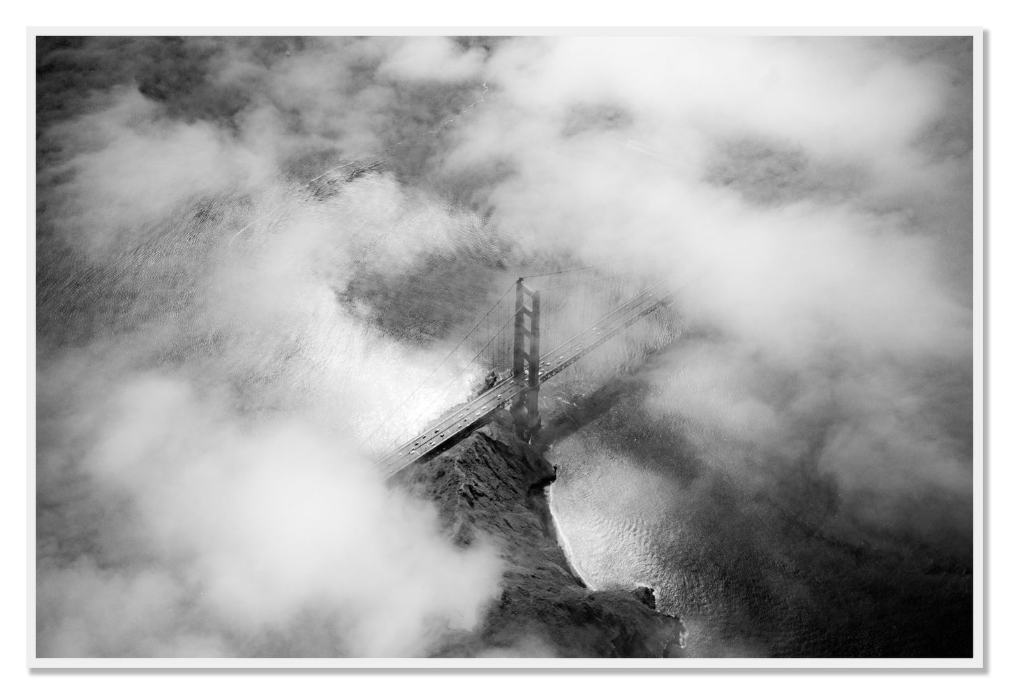 Golden Gate Fog by Dylan Ozanich, 48×72 Full Bleed Print in a White frame