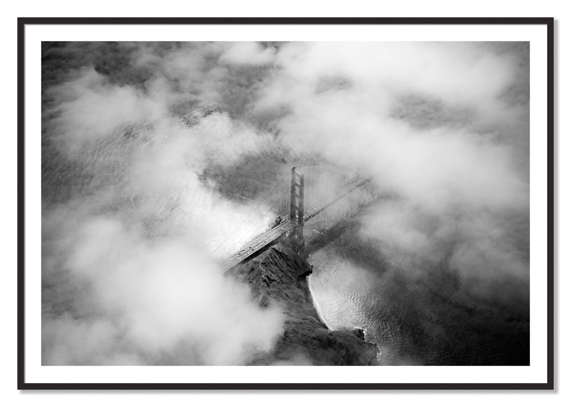 Framed photograph of Golden Gate Fog by Dylan Ozanich, Black Walnut frame, Borders