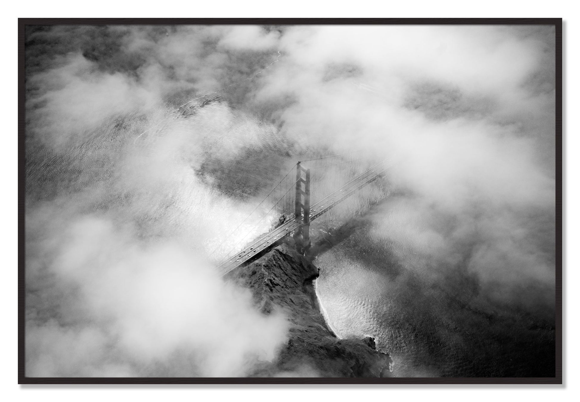 Framed photograph of Golden Gate Fog by Dylan Ozanich, Black Walnut frame, Full Bleed