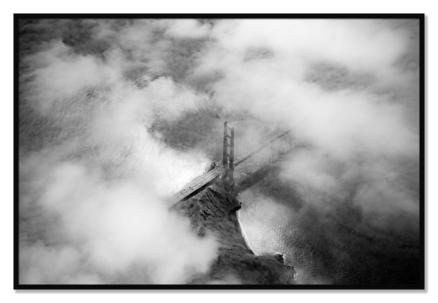 Framed photograph of Golden Gate Fog by Dylan Ozanich, Black frame, Full Bleed