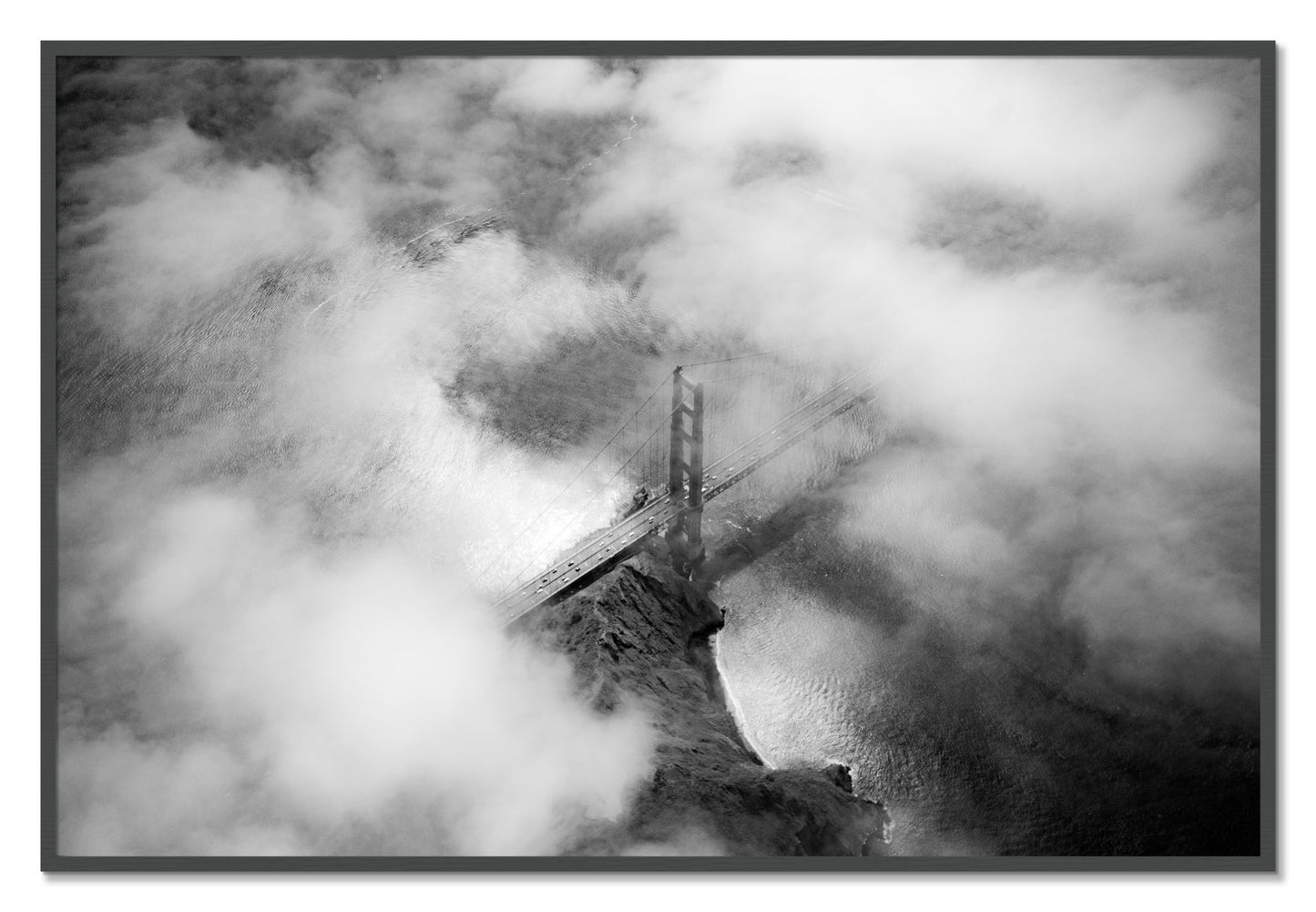 Framed photograph of Golden Gate Fog by Dylan Ozanich, Grey frame, Full Bleed