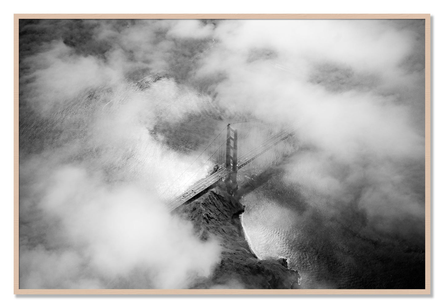 Framed photograph of Golden Gate Fog by Dylan Ozanich, Maple frame, Full Bleed