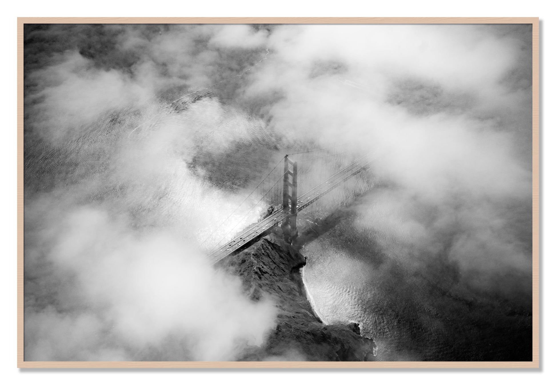 Framed photograph of Golden Gate Fog by Dylan Ozanich, Maple frame, Full Bleed