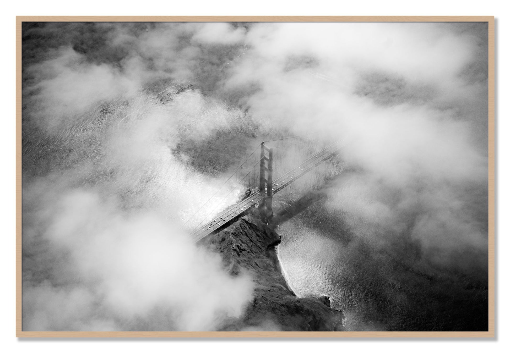 Framed photograph of Golden Gate Fog by Dylan Ozanich, Oak frame, Full Bleed