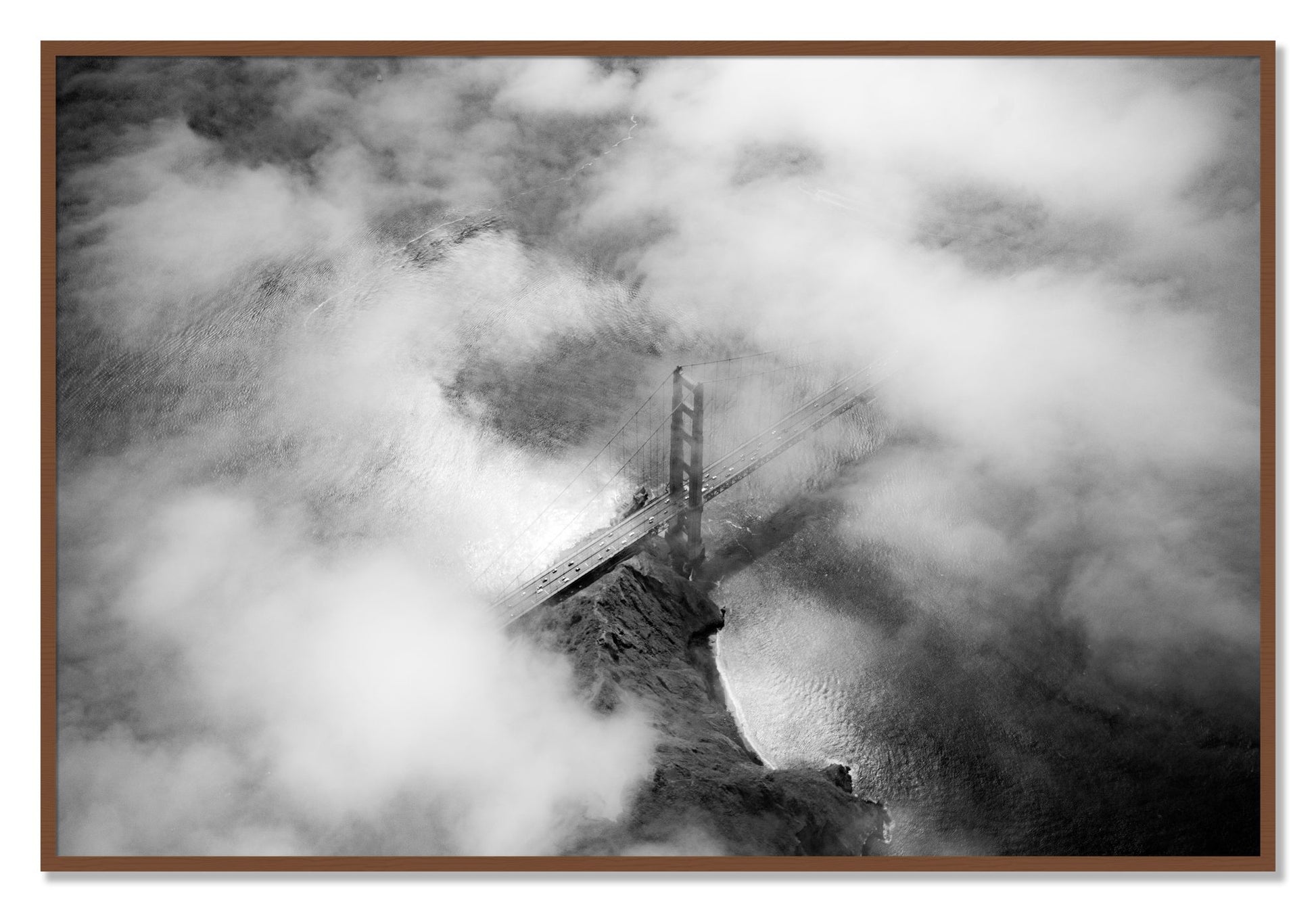 Framed photograph of Golden Gate Fog by Dylan Ozanich, Walnut frame, Full Bleed