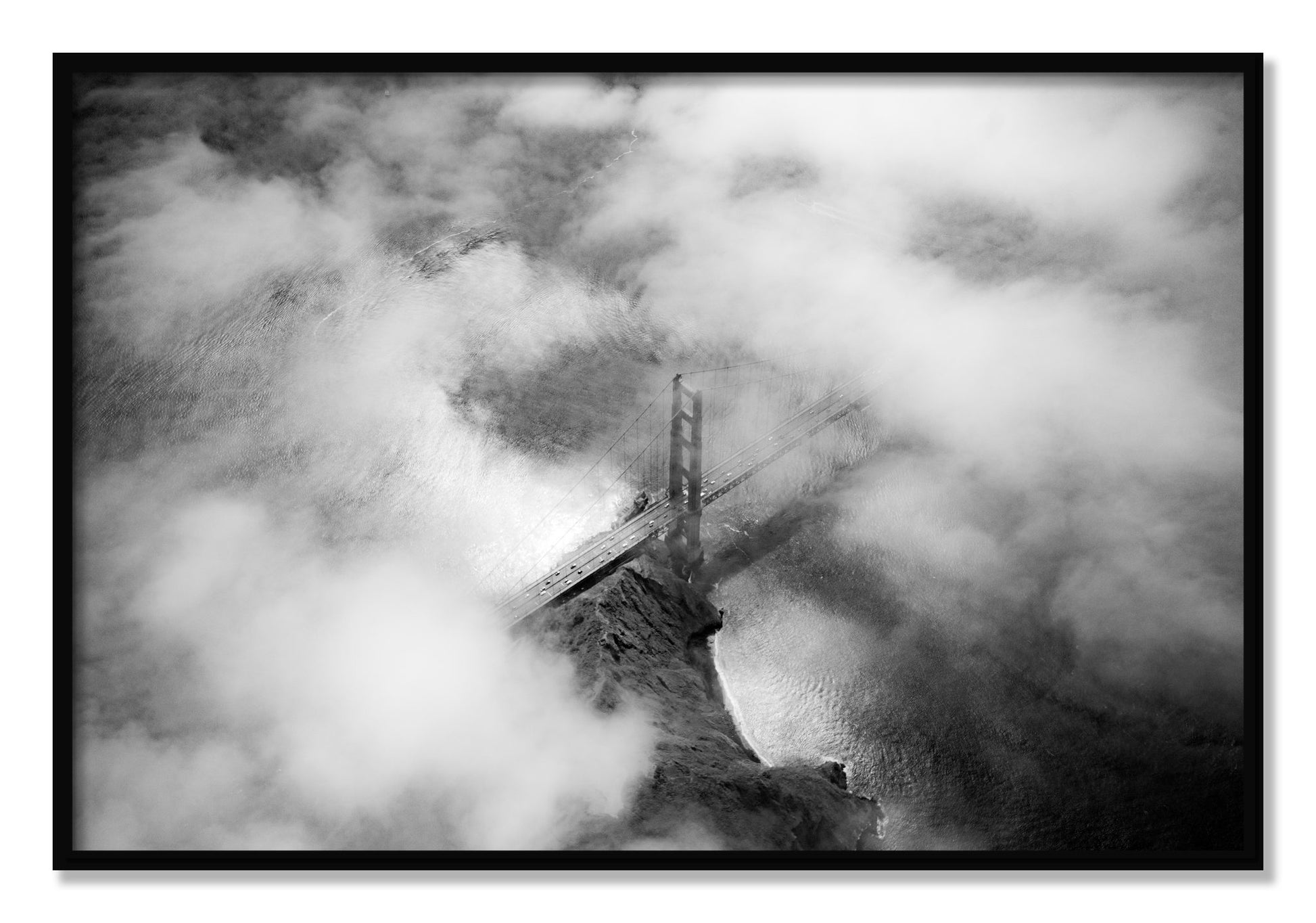 Framed photograph of Golden Gate Fog by Dylan Ozanich, Black frame, Full Bleed