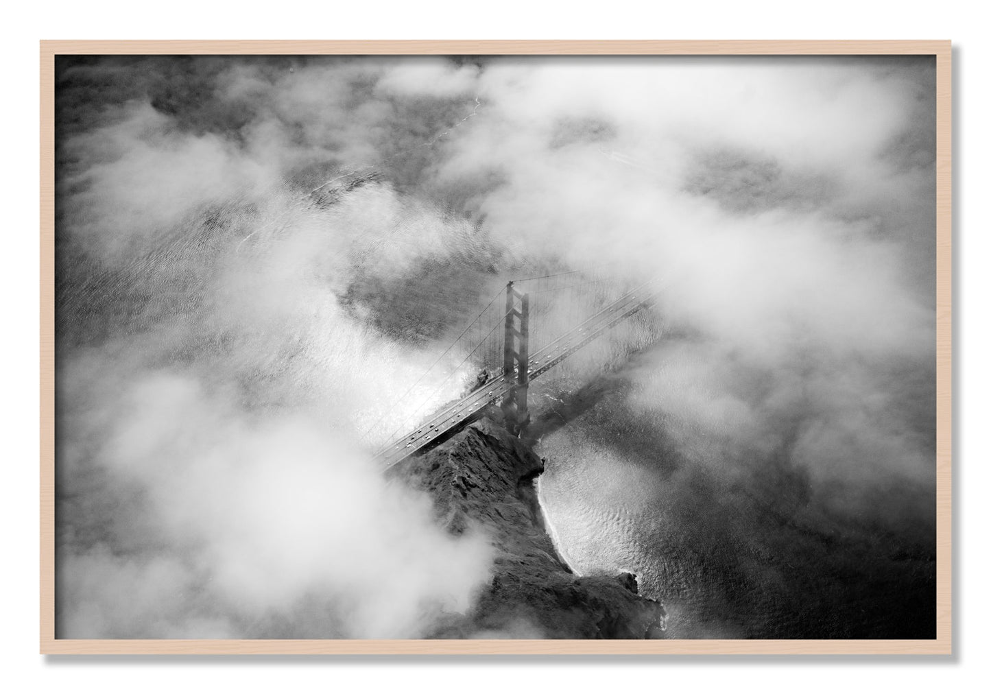 Framed photograph of Golden Gate Fog by Dylan Ozanich, Maple frame, Full Bleed