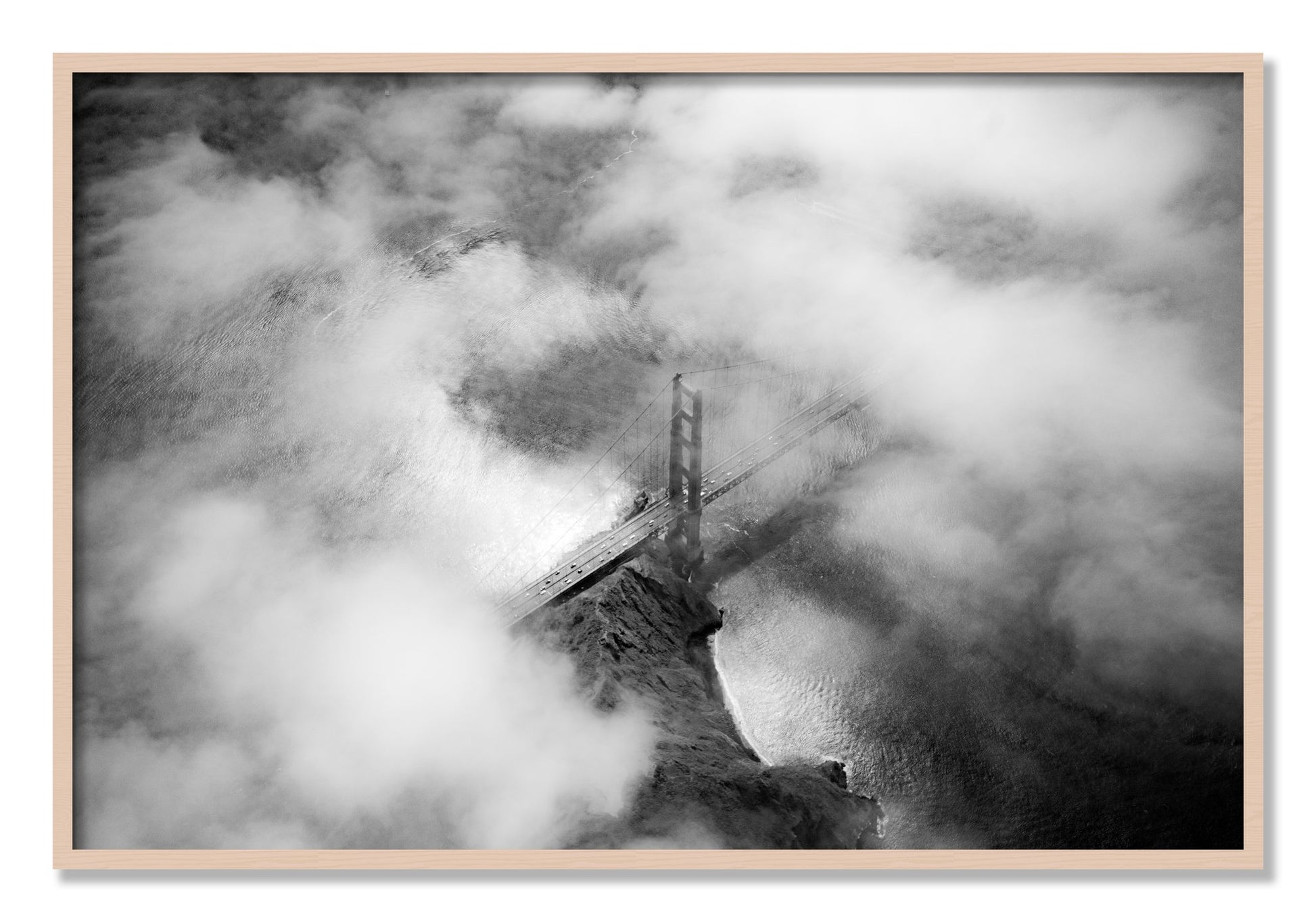 Framed photograph of Golden Gate Fog by Dylan Ozanich, Maple frame, Full Bleed