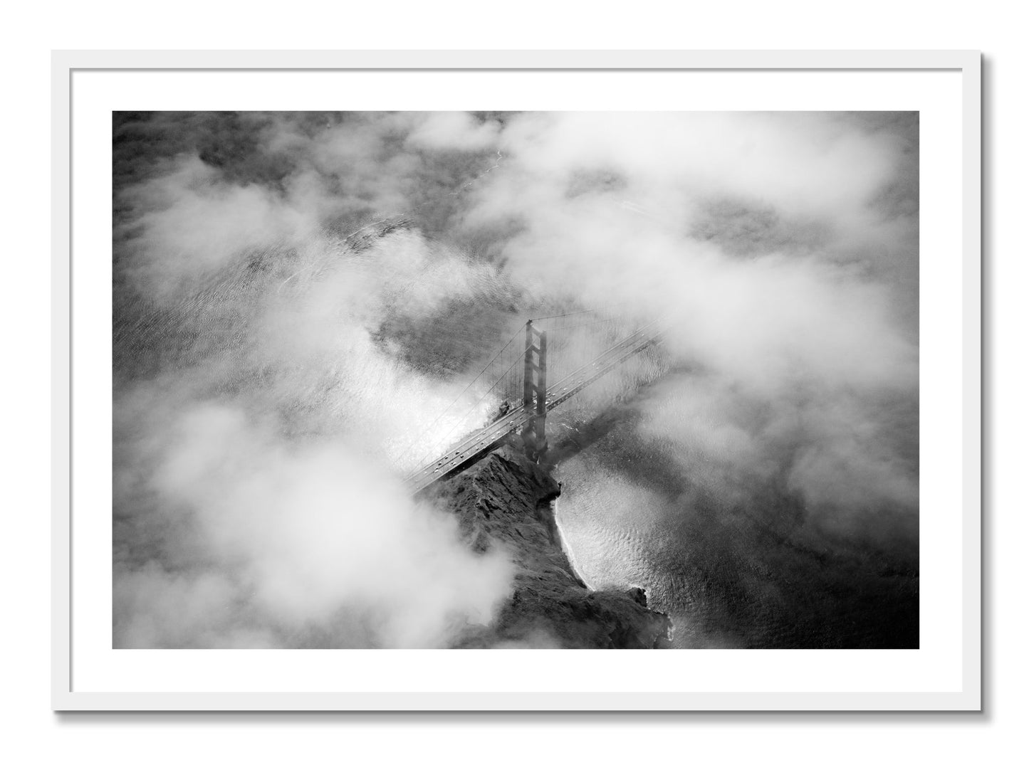 Framed photograph of Golden Gate Fog by Dylan Ozanich, White frame, Borders