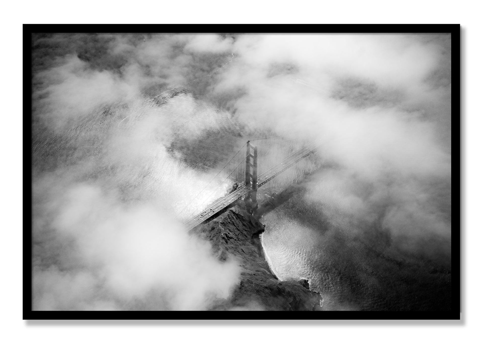 Framed photograph of Golden Gate Fog by Dylan Ozanich, Black frame, Full Bleed