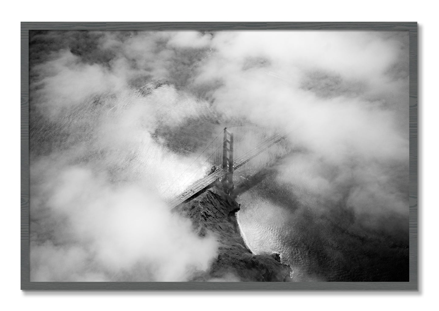 Framed photograph of Golden Gate Fog by Dylan Ozanich, Grey frame, Full Bleed