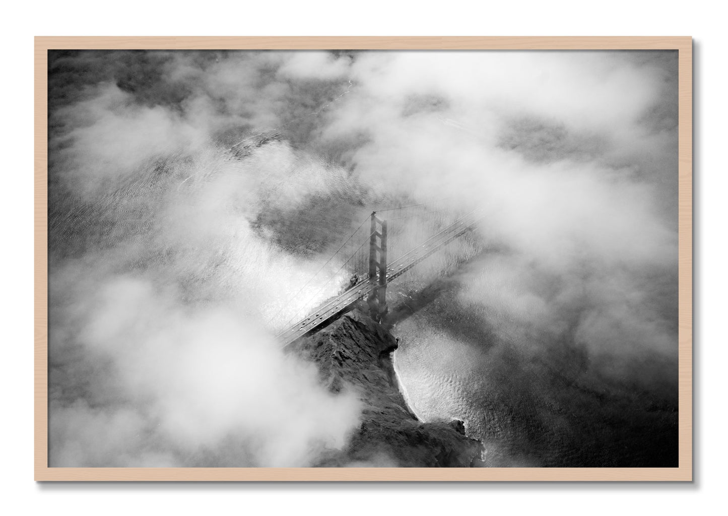 Framed photograph of Golden Gate Fog by Dylan Ozanich, Maple frame, Full Bleed